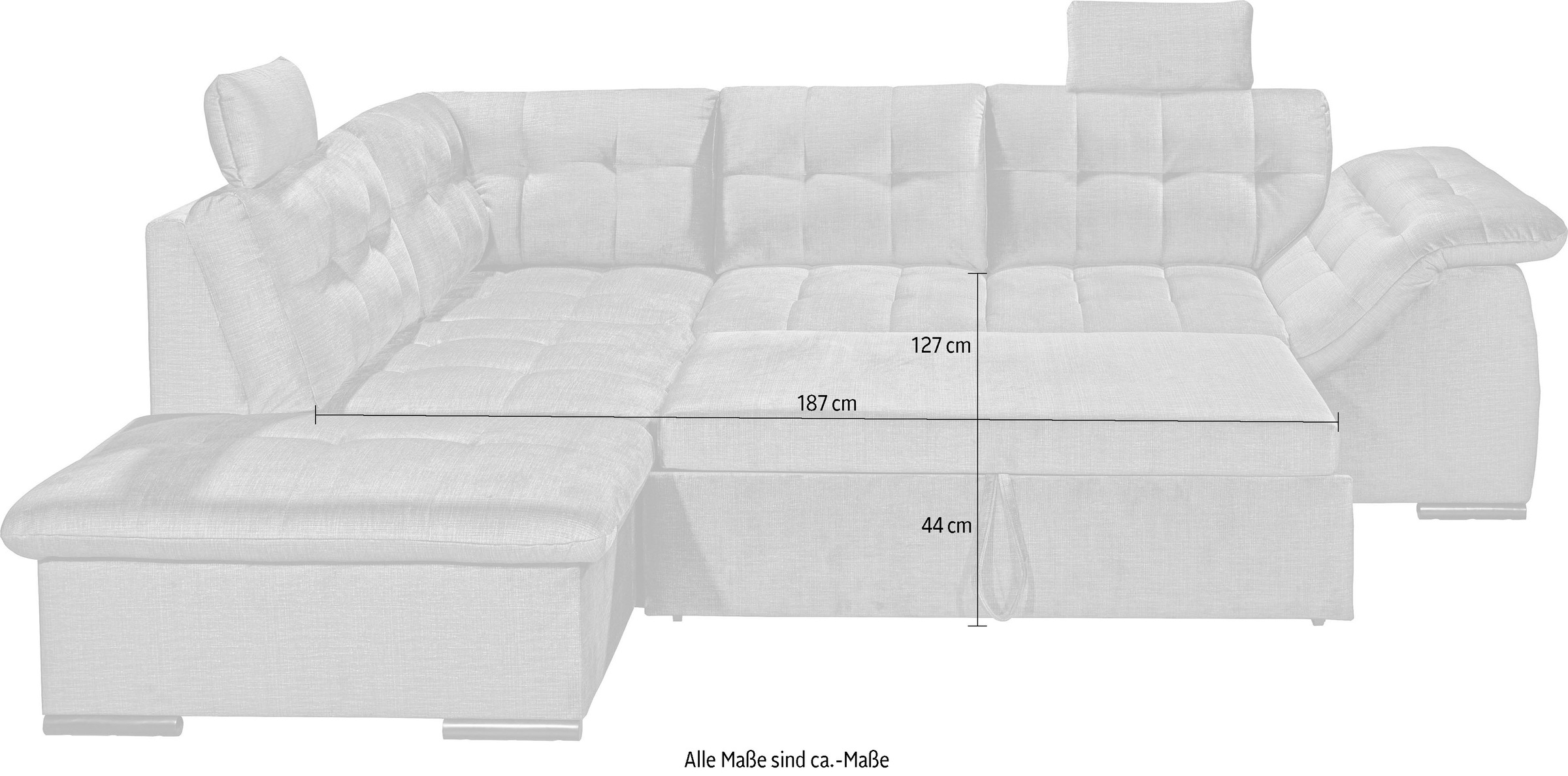 ED EXCITING DESIGN Ecksofa »Estrella L-Form«, mit Bettfunktion, Bettkasten, Armteilverstellung & Kopfstützen