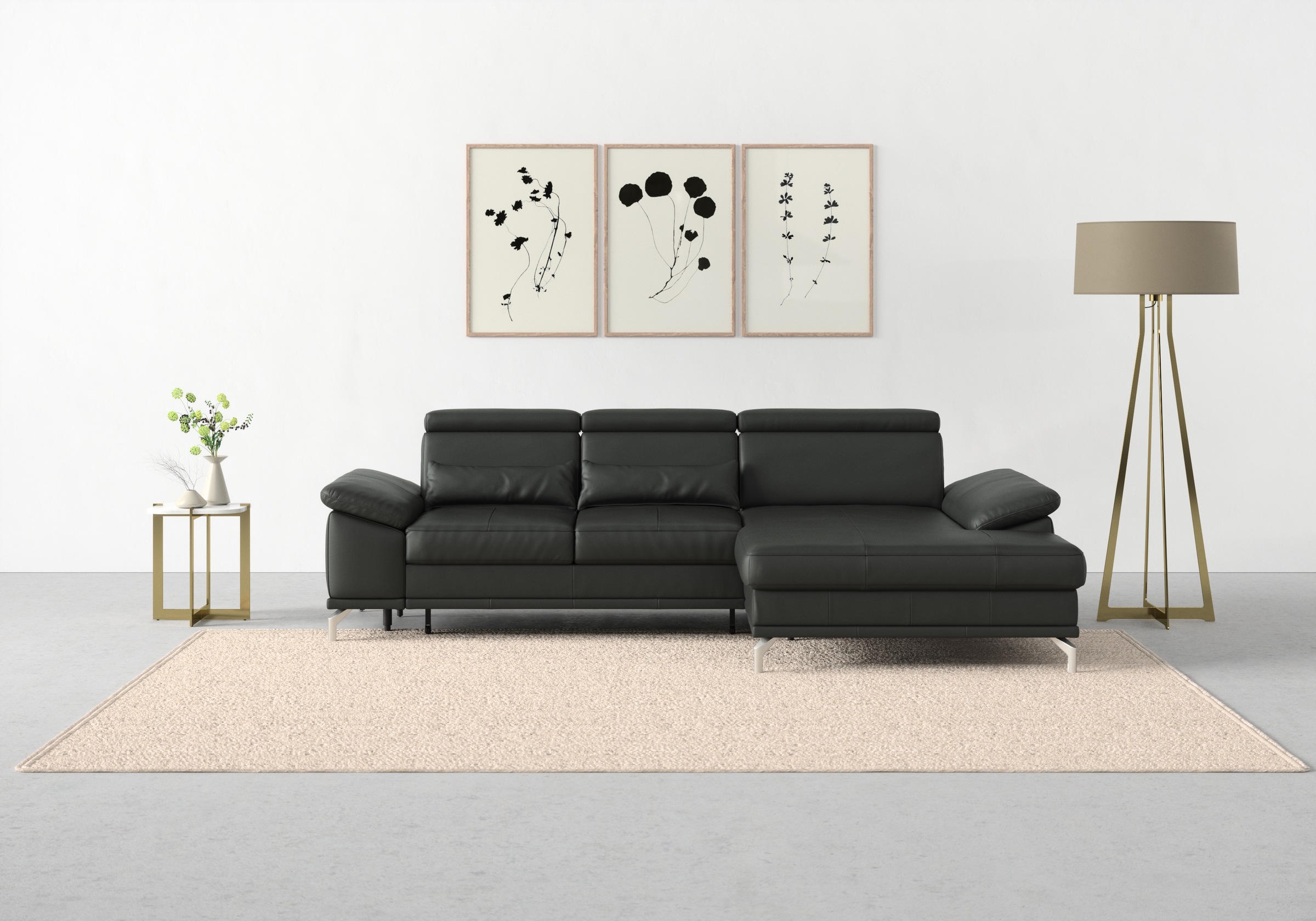 sit&more Ecksofa »Cabrio L-Form, mit Sitztiefenverstellung, Arm- und Kopfteilverstellung«, 2 Nierenkissen, Federkern, optional Bettfunktion und Stauraum