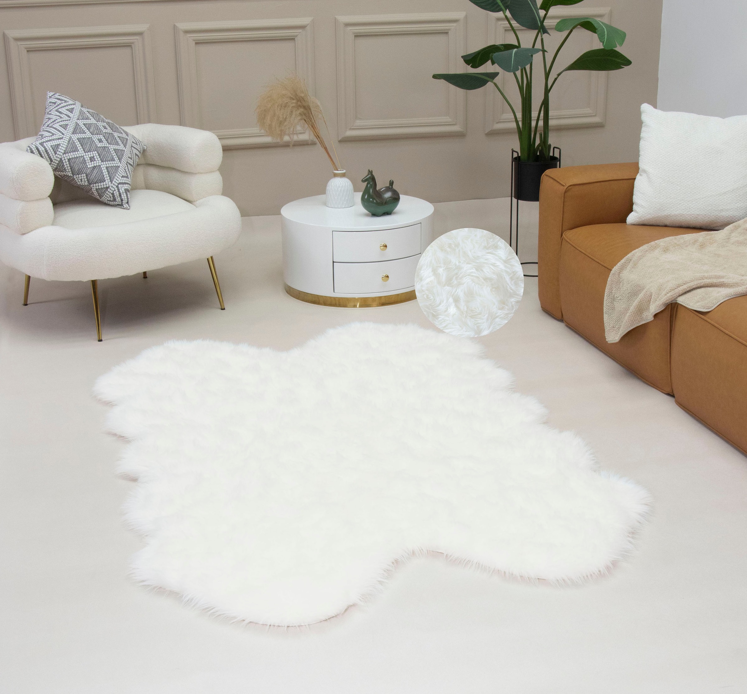 my home Fellteppich »Dena Teppiche, Fellform, waschbar«, fellförmig, 60 mm Höhe, Kunstfell, weich, Uni-Farben, Wohnzimmer, Schlafzimmer, Esszimmer