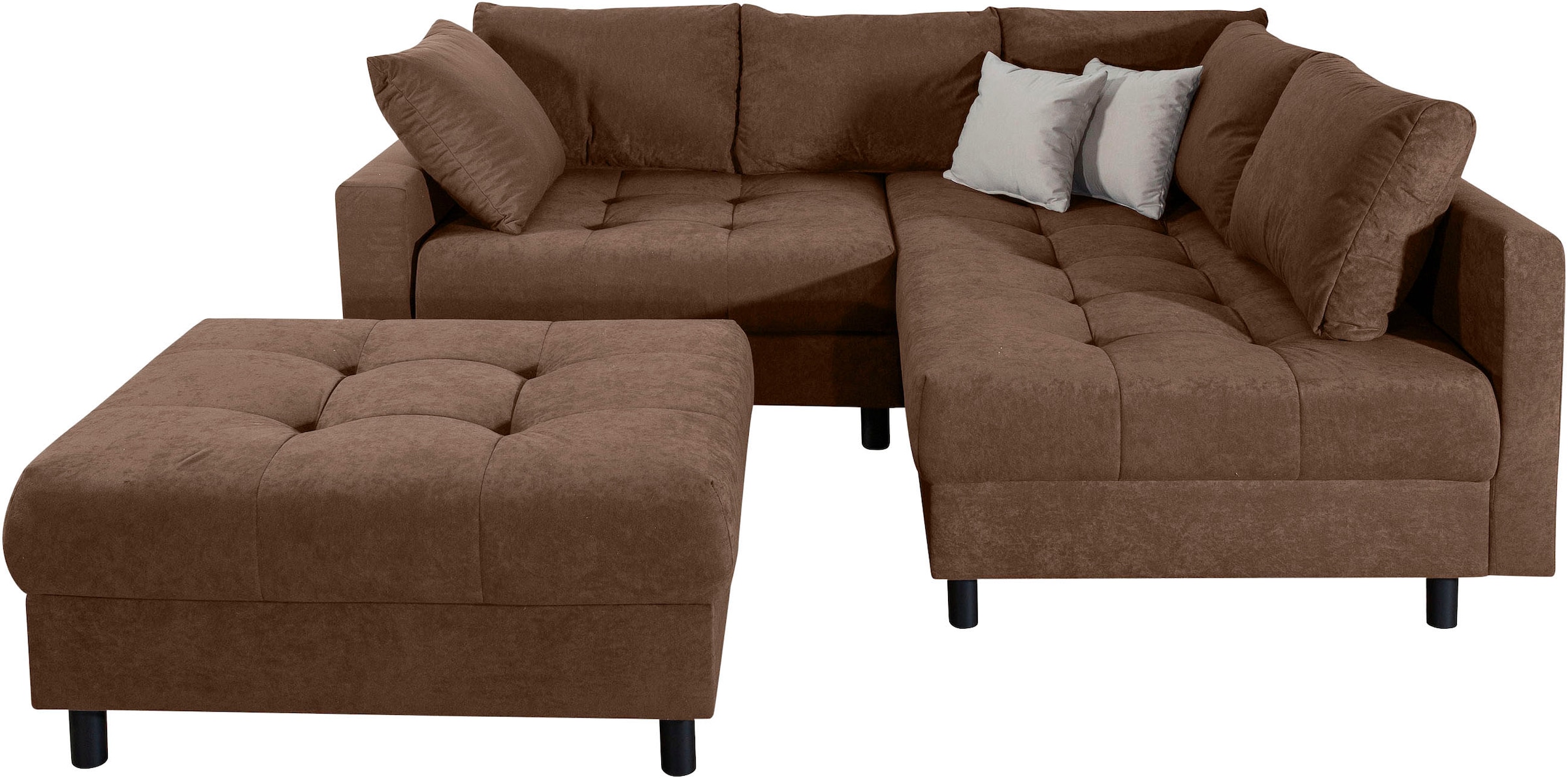 Home affaire Ecksofa »Toni L-Form, B: 215 cm«, mit Hocker & 2 Zierkissen, Federkern