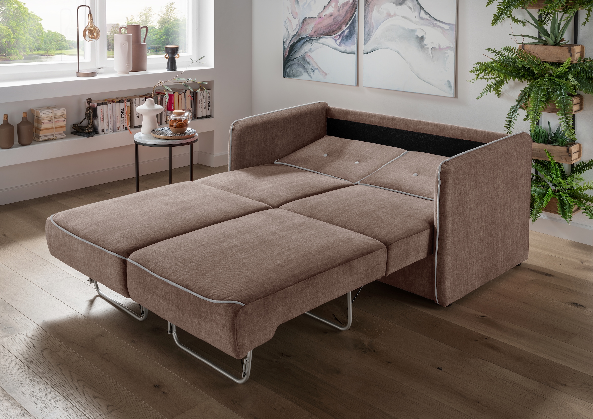 Home affaire Schlafsofa »Merina«, mit zweigeteilter Bettfunktion, Auszug nach vorn, Federkern