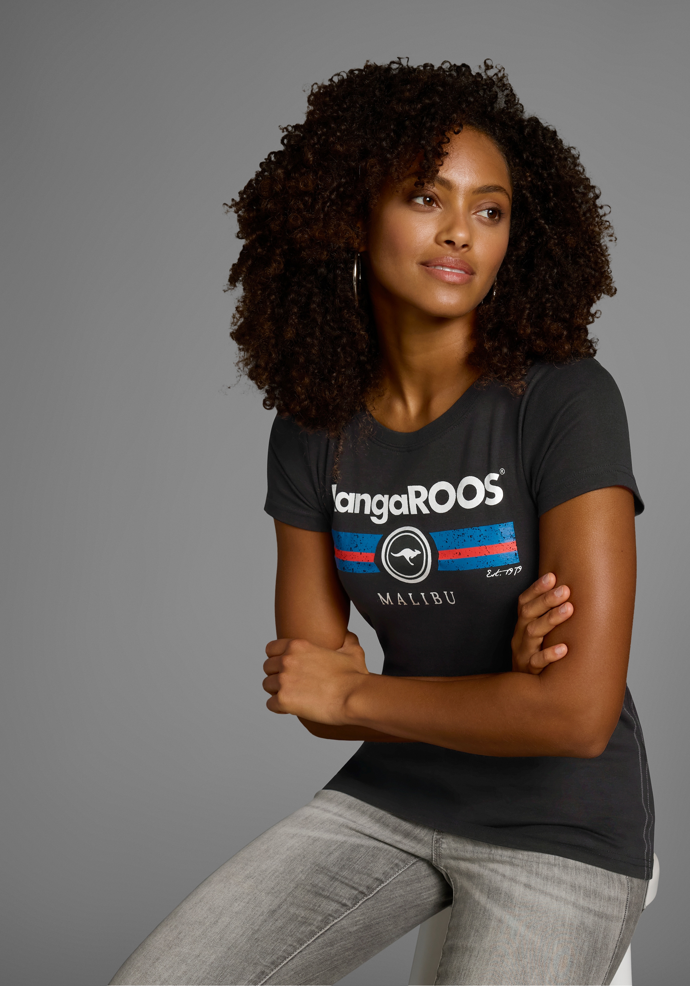 KangaROOS T-Shirt, Kurzarm, unifarben und bedruckt, Rundhalsausschnitt