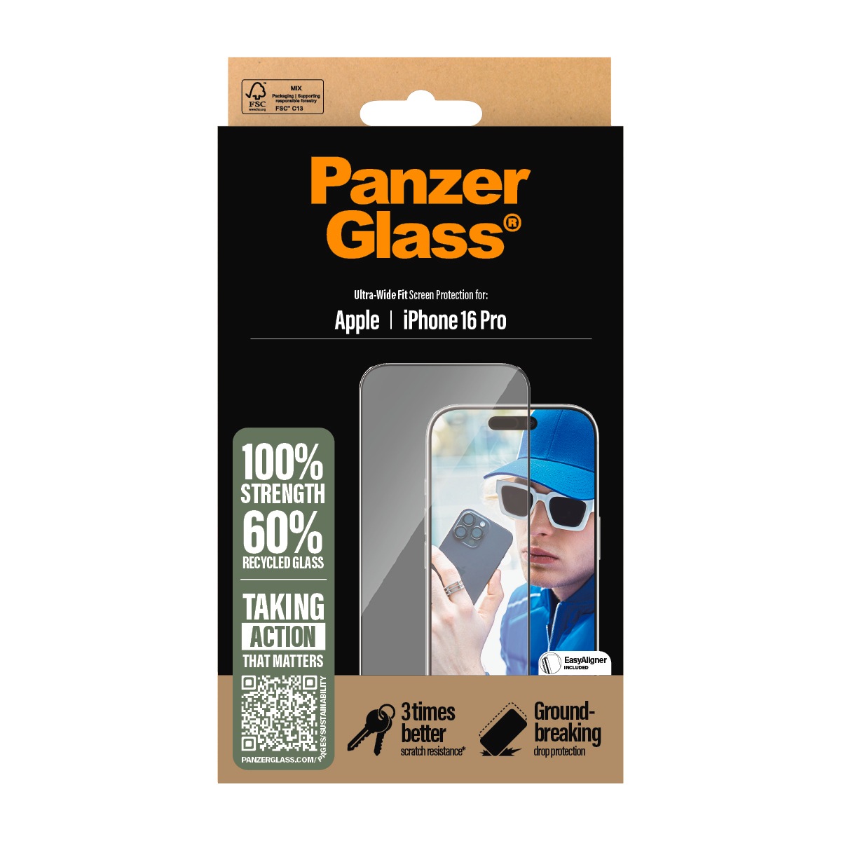 PanzerGlass Displayschutzglas »Ultra-Wide Fit Screen Protection«, für Apple iPhone 16 Pro, Displayschutzfolie, Schutzfolie, Bildschirmschutz, kratz- & stossfest