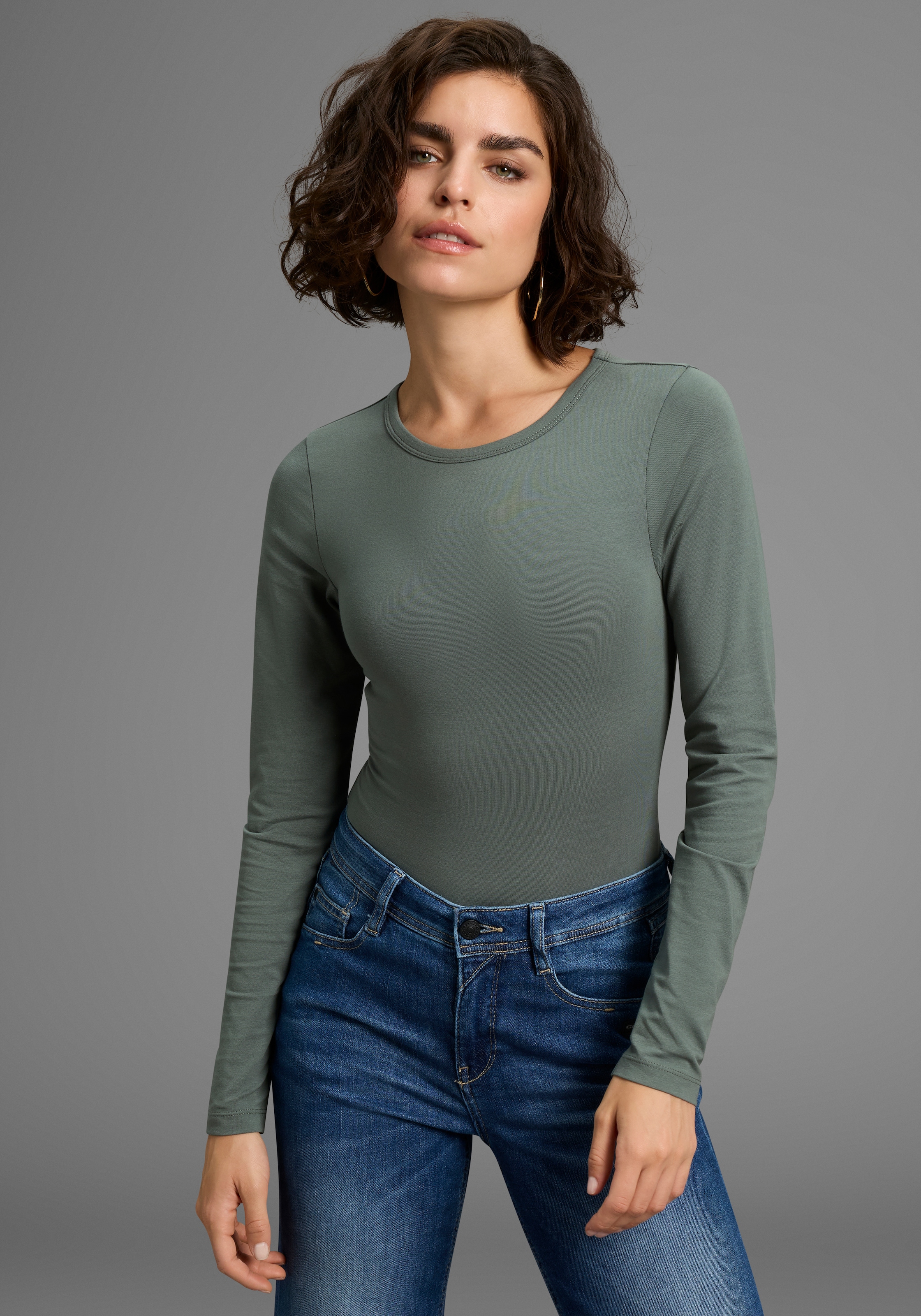 Laura Scott Langarmbody aus elastischer Baumwollmischung, figurbetonte Passform