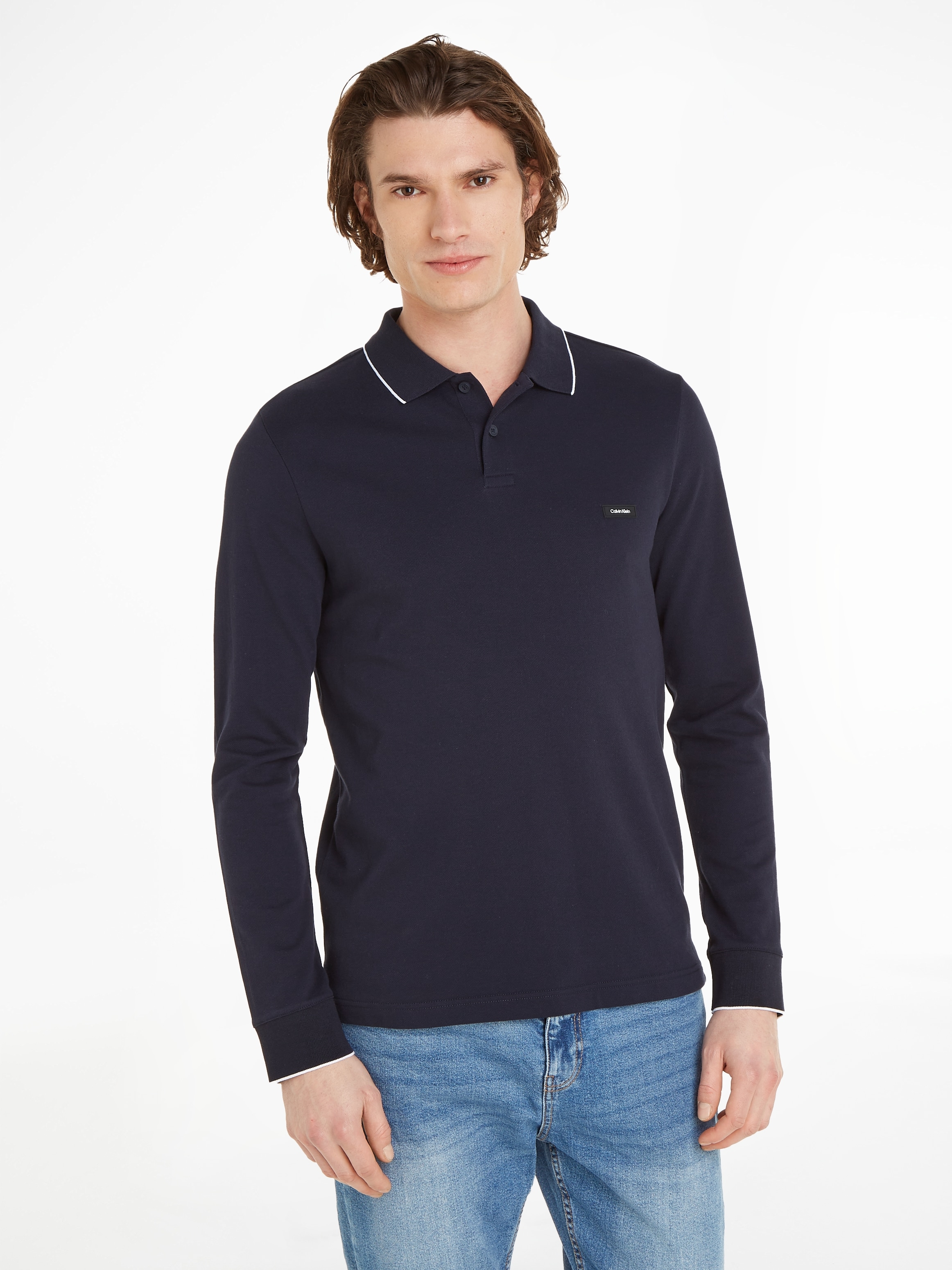 Calvin Klein Poloshirt »STRETCH PIQUE TIPPING LS POLO«, mit Markenlabel