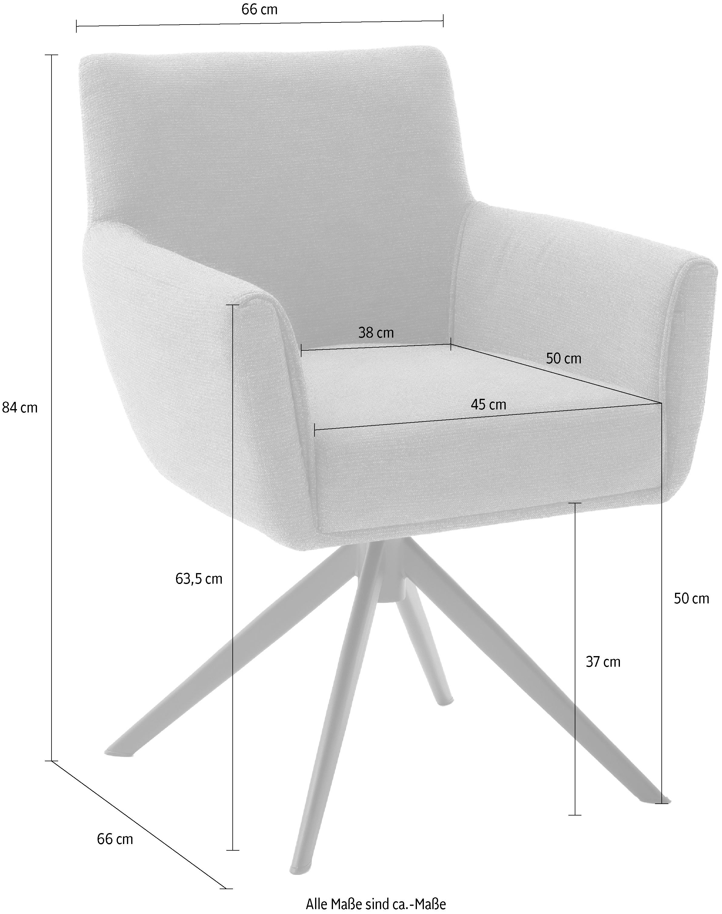 MCA furniture 4-Fussstuhl »WILSON Esszimmerstuhl, Armlehnstuhl, Polsterstuhl, modern«, (Set), 2 St., Leder, Stuhl, Armlehnenstuhl, drehbar, Taschenfederkern, belastbar 160 kg,XXL