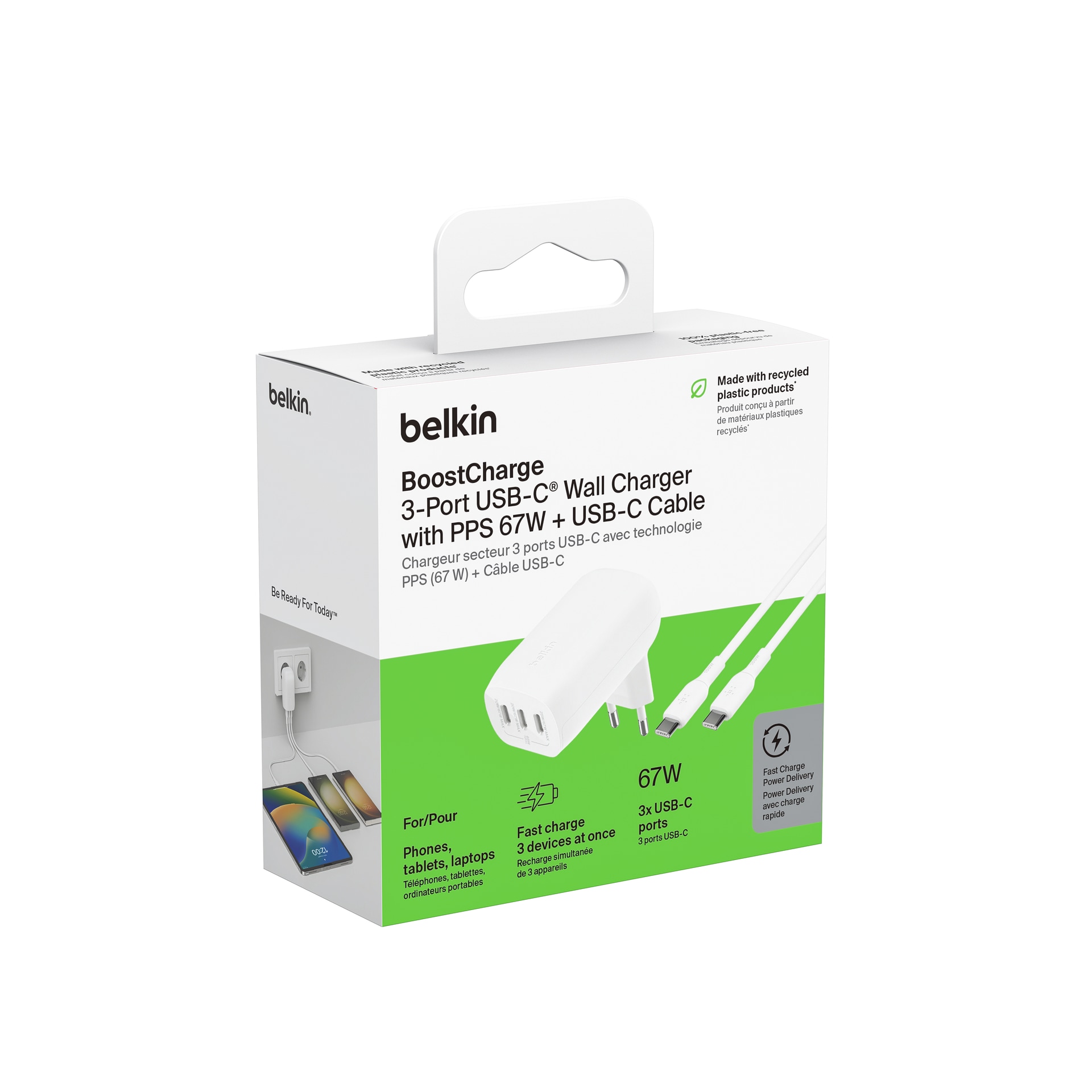 Belkin USB-Ladegerät »BOOST CHARGE 67W Ladegerät mit 3x USB-C, inkl. Kabel«