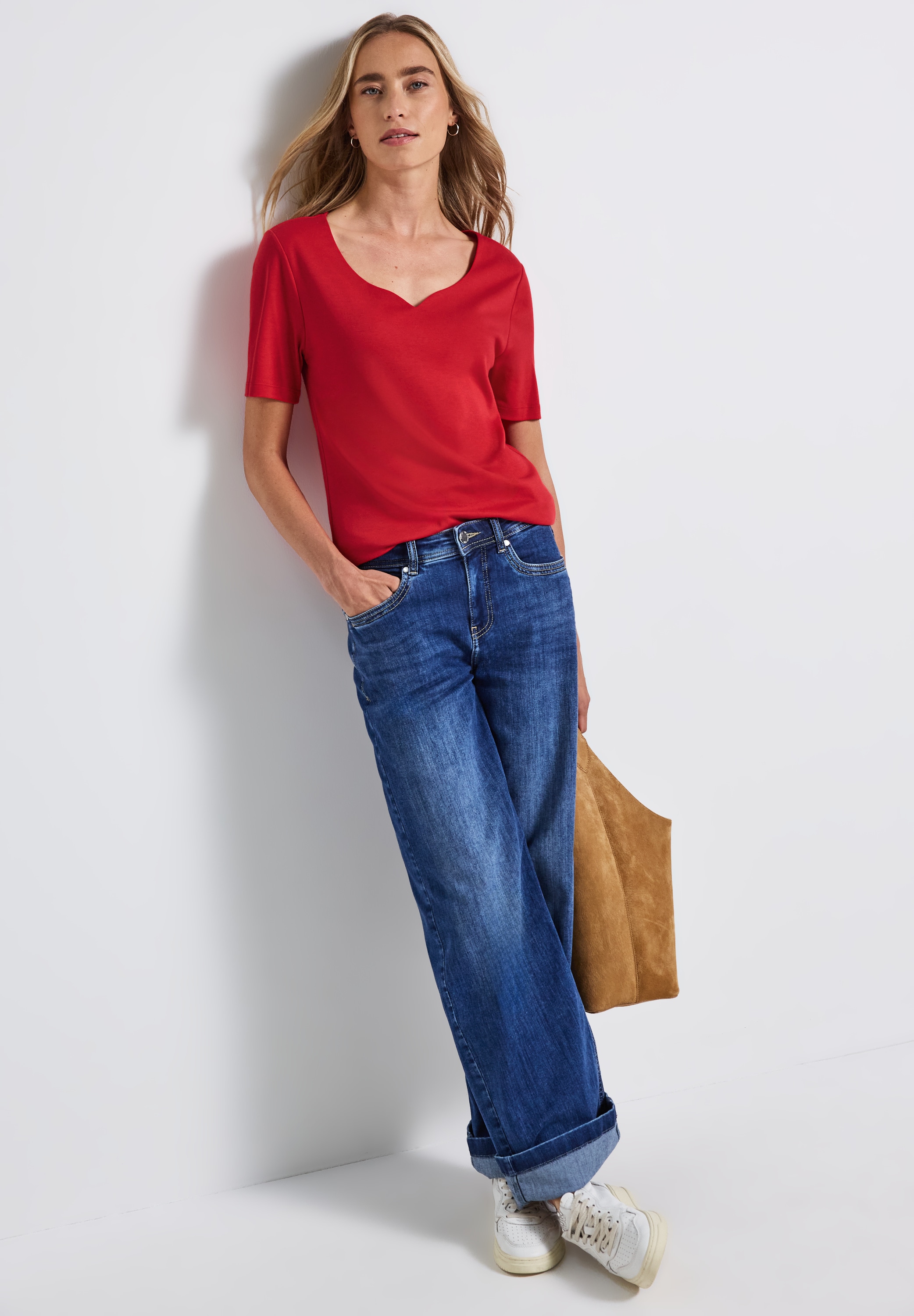 STREET ONE T-Shirt, mit Herzausschnitt, Sommershirt