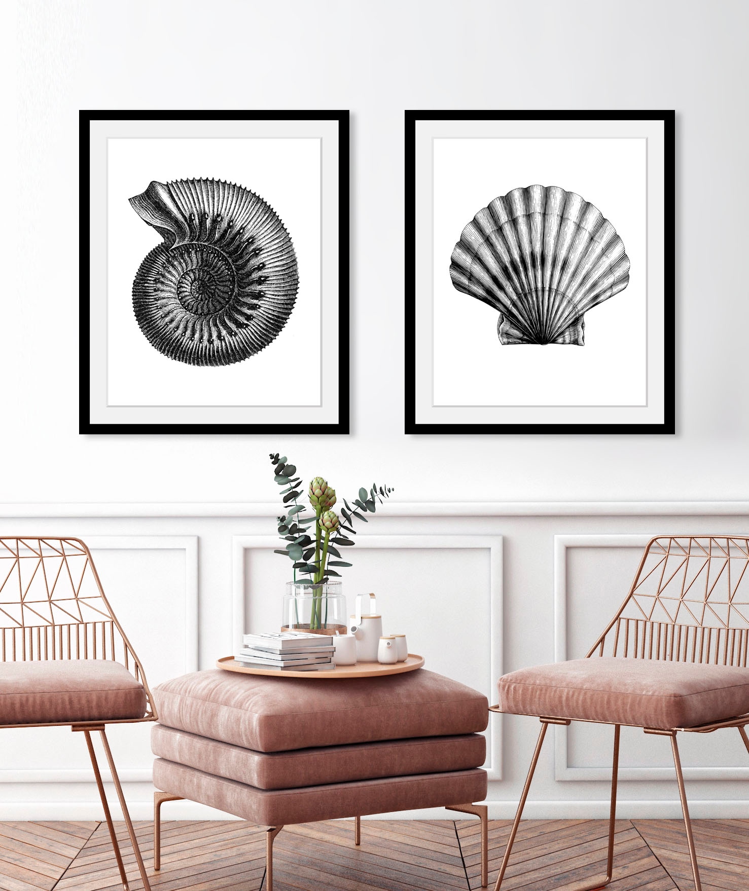 queence Bild "Bernd" Kunst  Meer  Schwarz-Weiss  Wassertiere 1 Stk. tlg. HD Premium Poster-Druck inkl. Holzrahmen