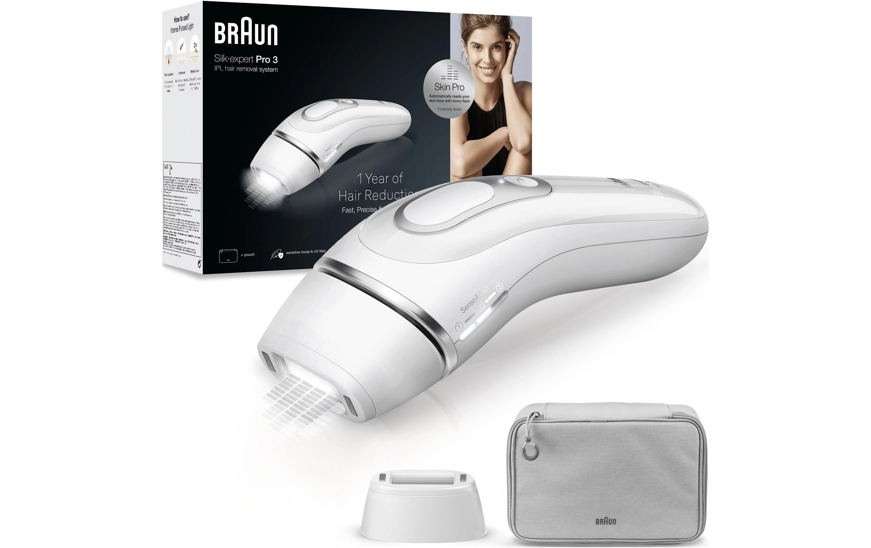 Braun IPL-Haarentferner "Silk·expert Pro 3 PL3020 (Modell 2026) PL3230 (Modell 2025)" pro Minute bis zu 100 Lichtimpulse 3 Aufsätze, mit Aufbewahrungstasche