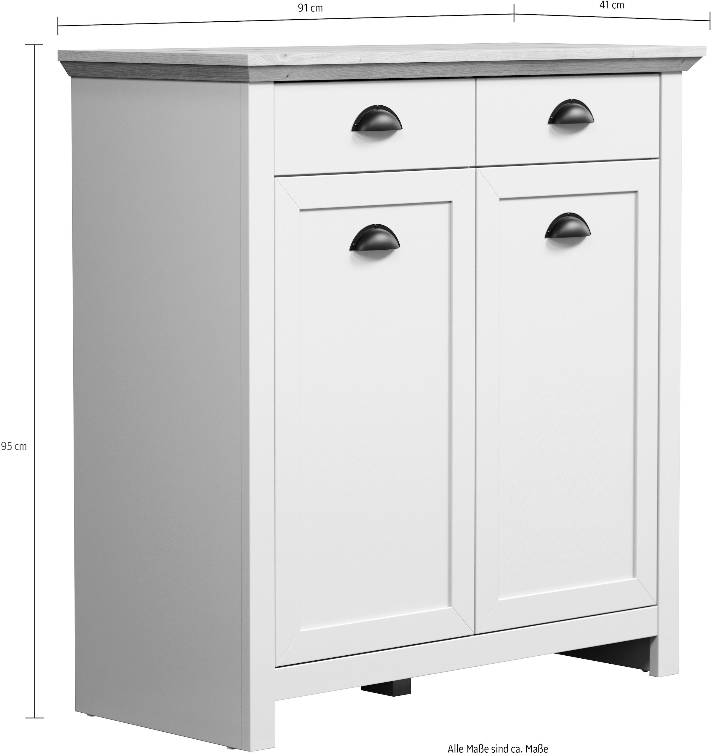 Home affaire Kommode »Herzwill«, im Landhausstil mit Muschelgriffen, B/H/T ca.: 91/95/41 cm