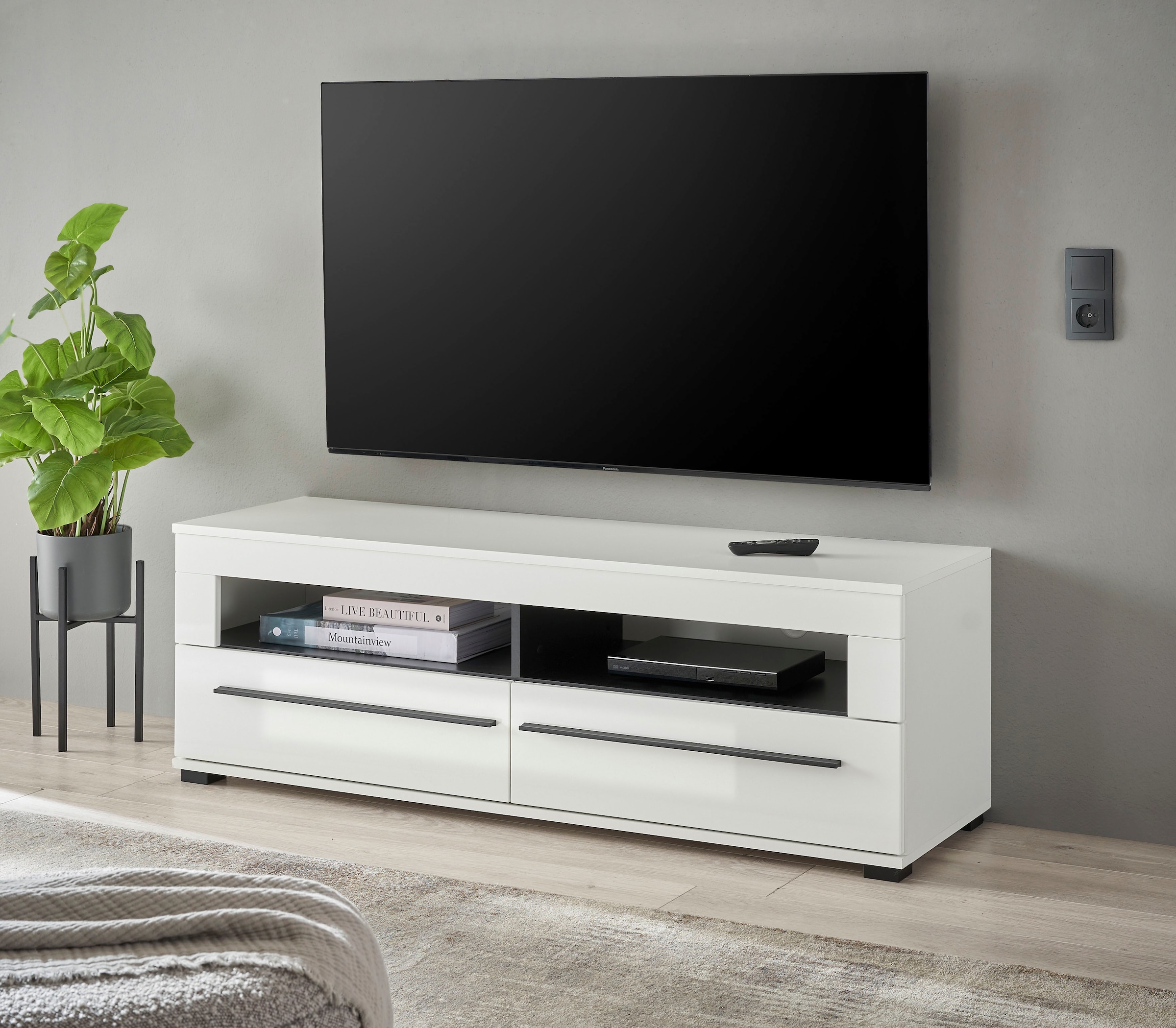 INOSIGN Wohnwand »Cantara, moderne Anbauwand, Wohnzimmer-Set, in Eiche Evoke oder Weiss«, (Set), enthält zwei Vitrinen, ein Lowboard und ein Wandboard