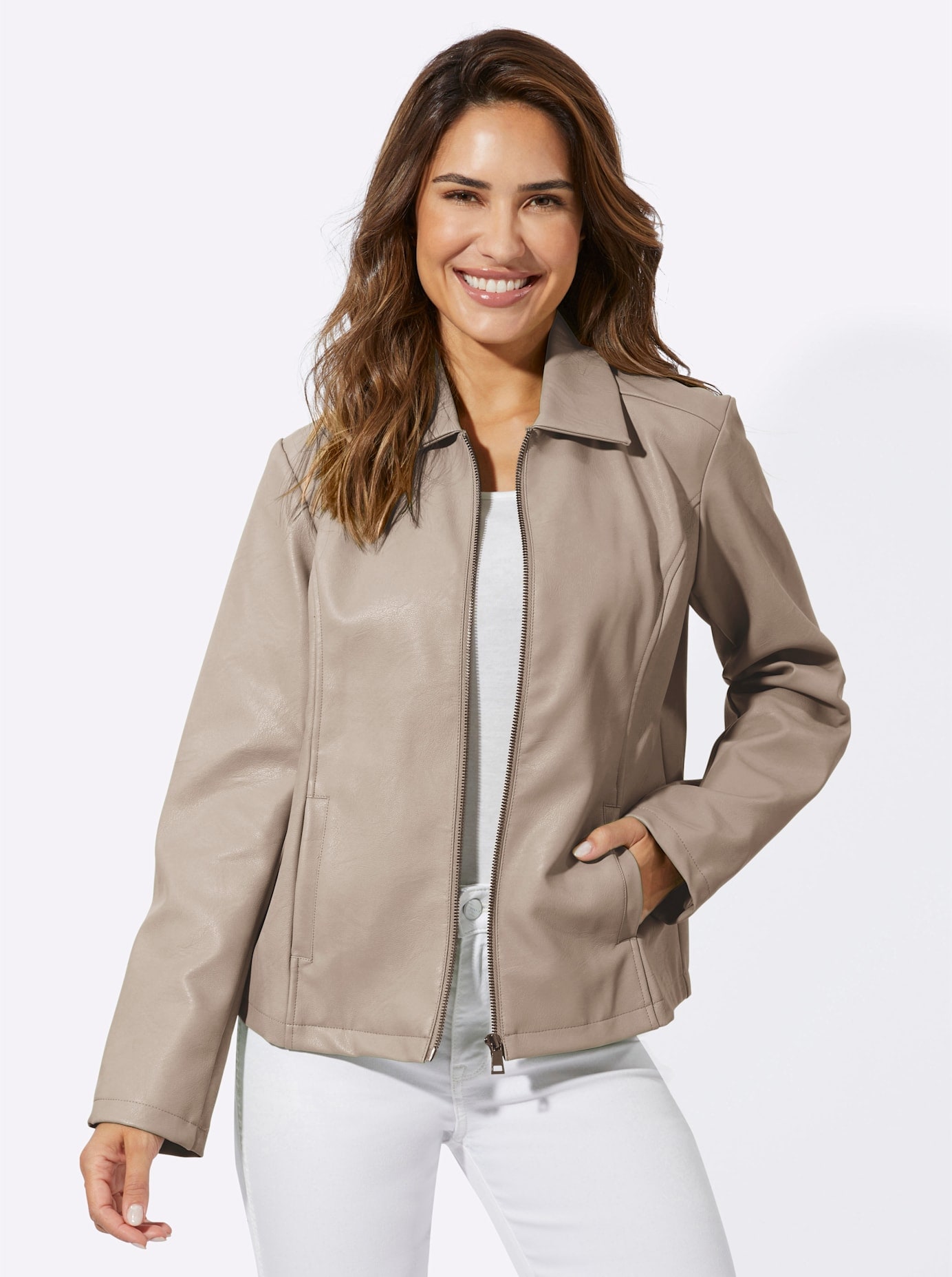 Classic Basics Lederimitatjacke ohne Kapuze