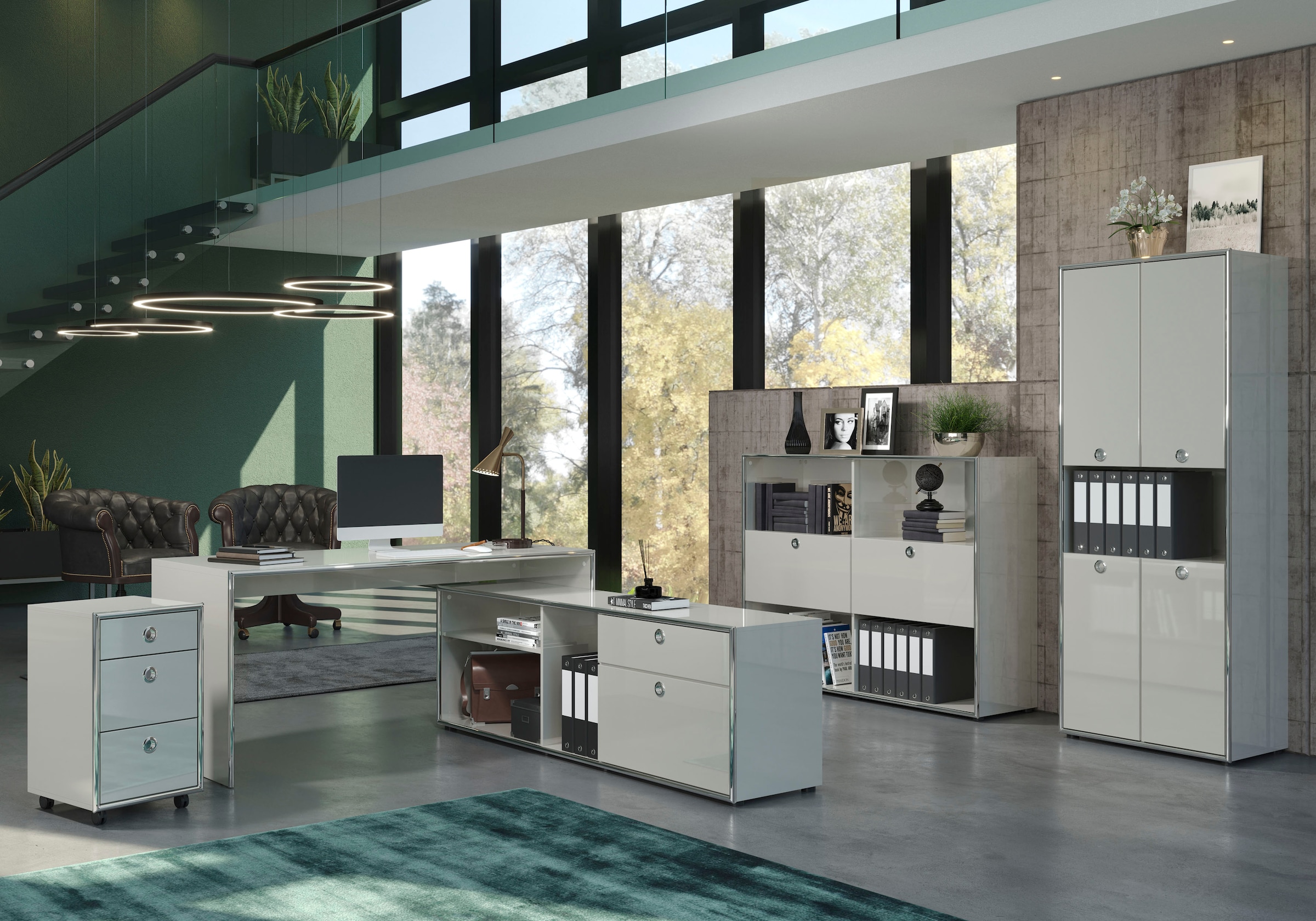 Places of Style Rollcontainer »Imperia«, Büroschrank auf Rollen, Hochglanz mit elegantem Chromrahmen