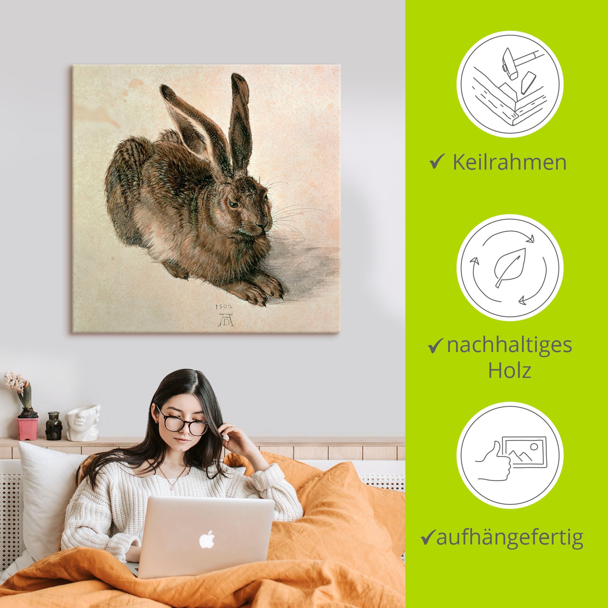 Artland Wandbild »Junger Feldhase. 1502«, Wildtiere, (1 St.), als Leinwandbild, Poster in verschied. Grössen