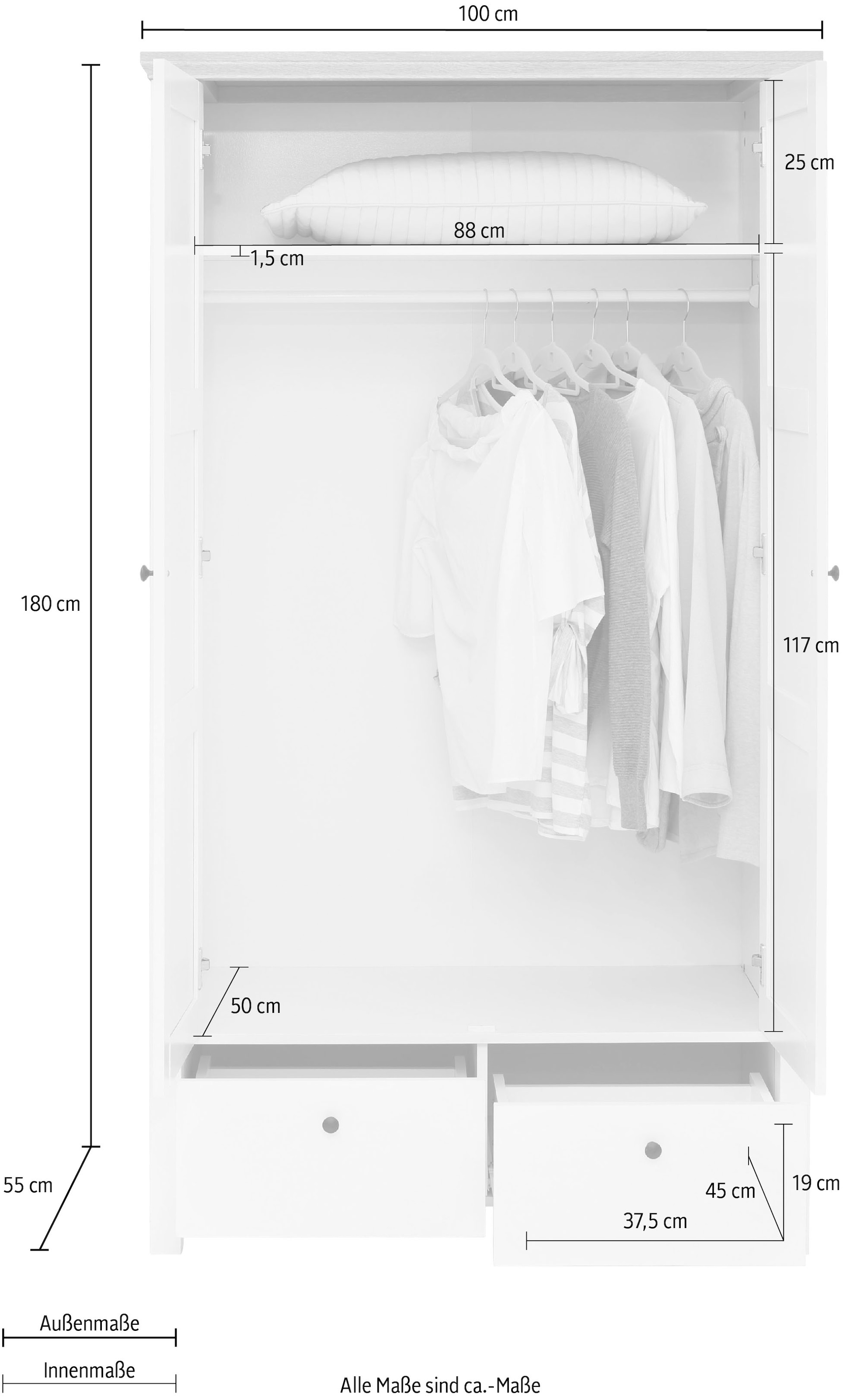 ✵ Home affaire Jelmoli-Versand Einlegeboden online Kleiderschrank »Margaret«, Schubkasten, Höhe mit Kleiderstange, bestellen cm und | 180 2