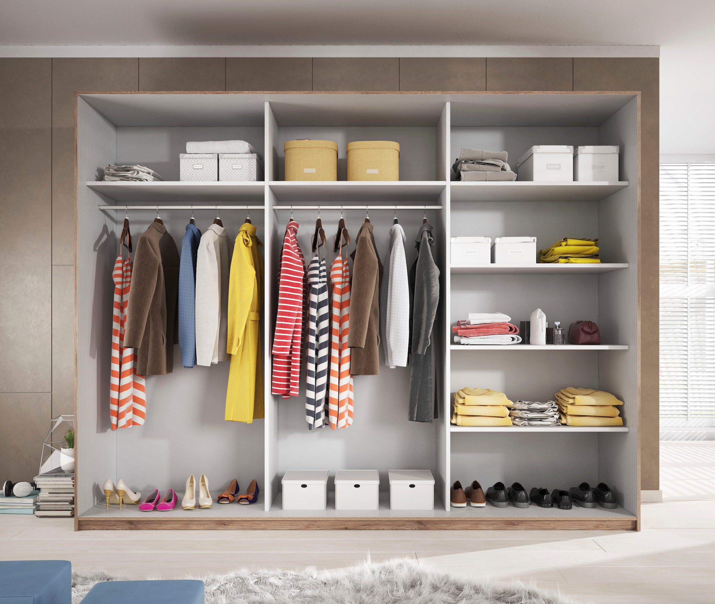 Home affaire Schiebetürenschrank »Galaxy Breite 200,220 oder 270cm breit, Kleiderschrank, Wäscheschrank«, INKLUSIVE kompletter Innenausstattung, Metallgriffe