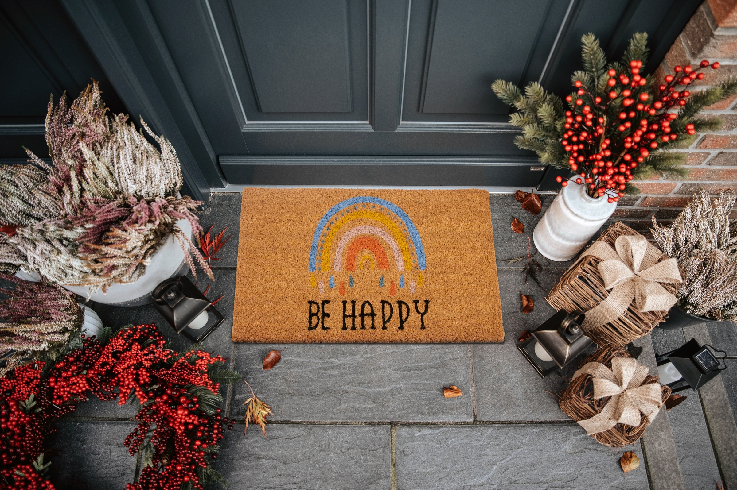 HANSE Home Fussmatte »Kokos Be Happy, Türmatte«, rechteckig, 15 mm Höhe, Schmutzfangmatte, Rutschfest, Outdoor, Innen, Aussen, Kokosmatte, Flur