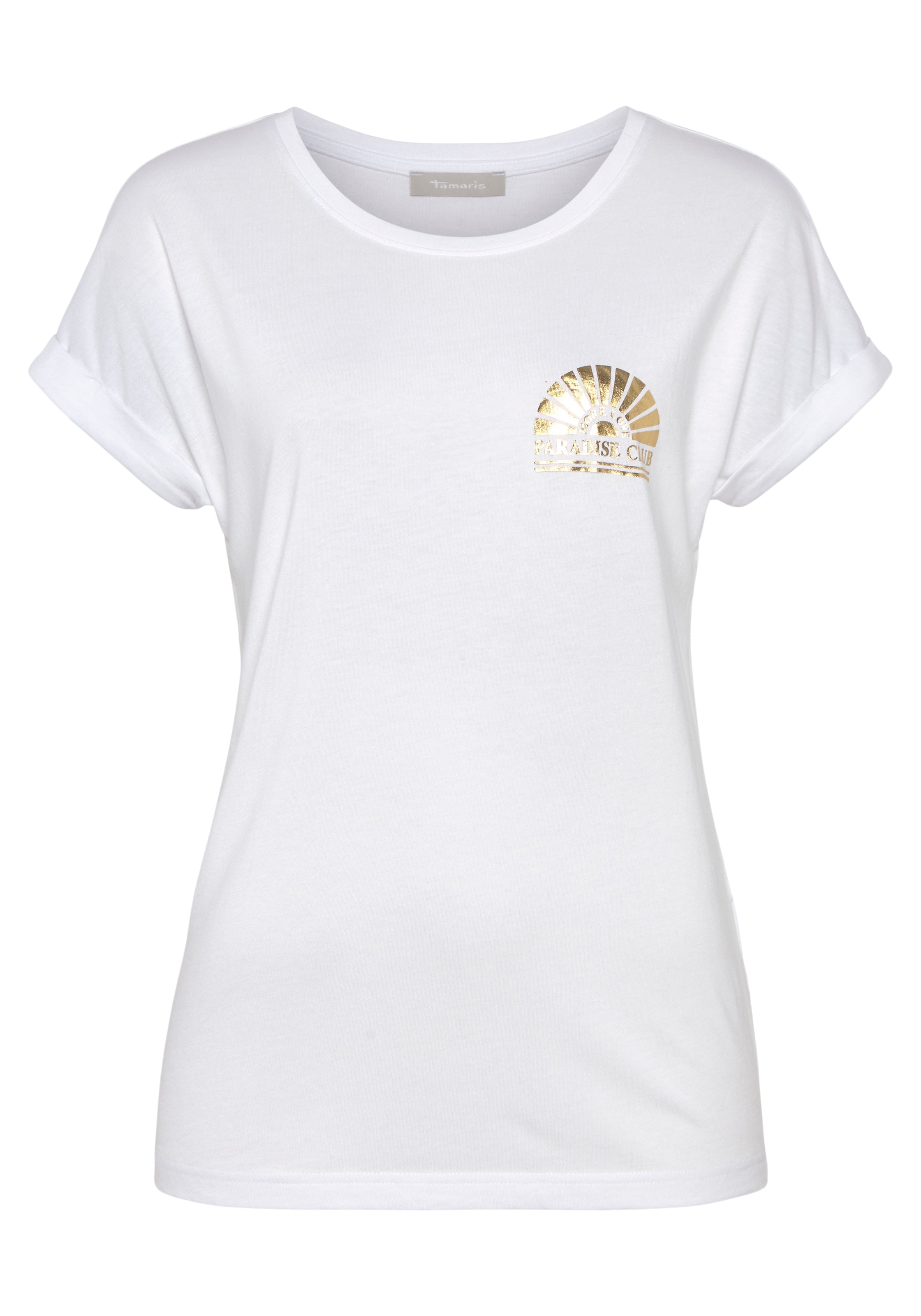 Tamaris T-Shirt, Mit Elegantem Folienprint in Goldfarben - NEUE KOLLEKTION