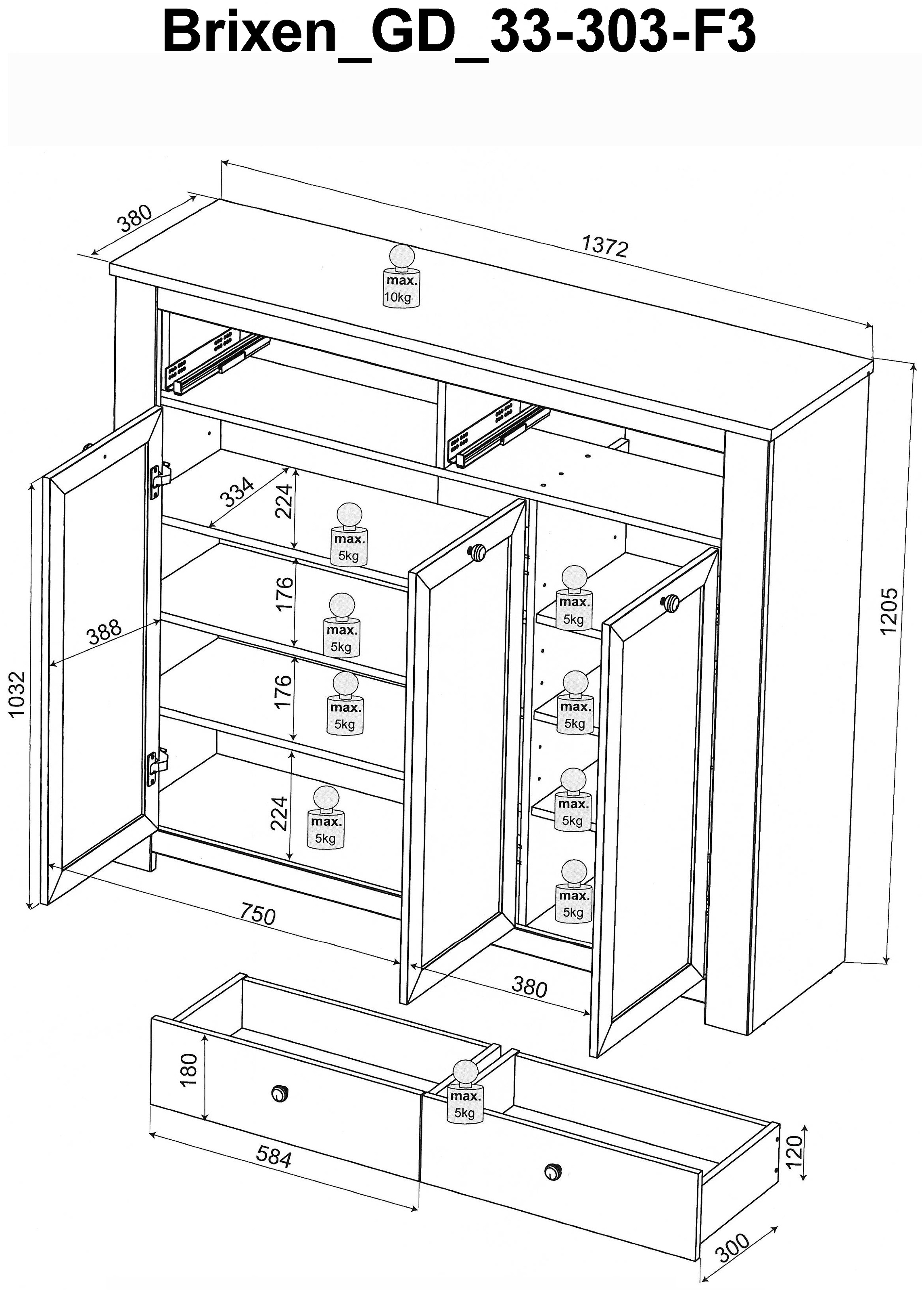 HBZ Schuhschrank »Brixen im Landhaustil, BxHxT 137x121x38 cm«, (1 St.), Schuhkommode mit 3 Türen, 2 Schubkästen, 3 Einlegeböden
