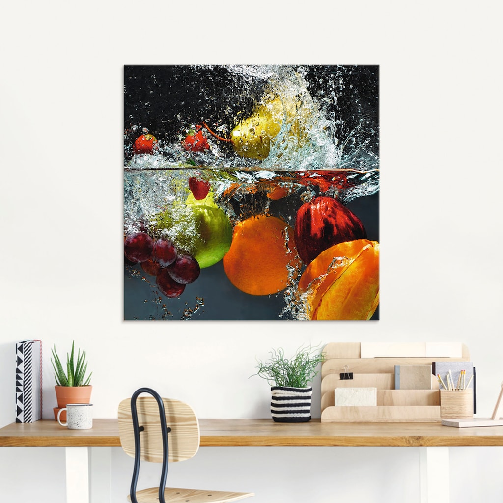 Artland Glasbild »Spritzendes Obst auf dem Wasser«, Lebensmittel, (1 St.)