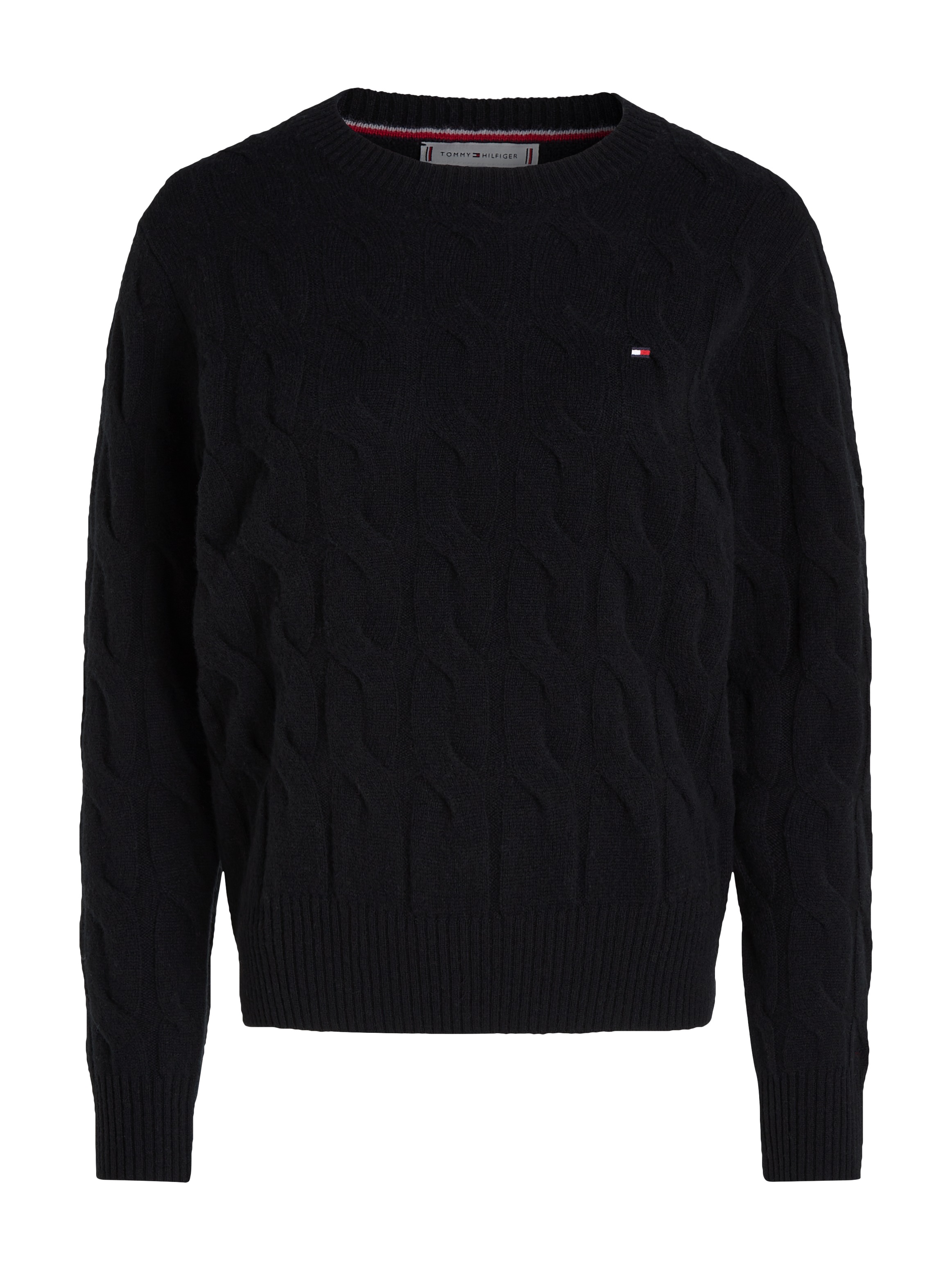 Tommy Hilfiger Strickpullover »SOFT WOOL CABLE C-NK«, mit Zopfmuster, aus reiner Wolle