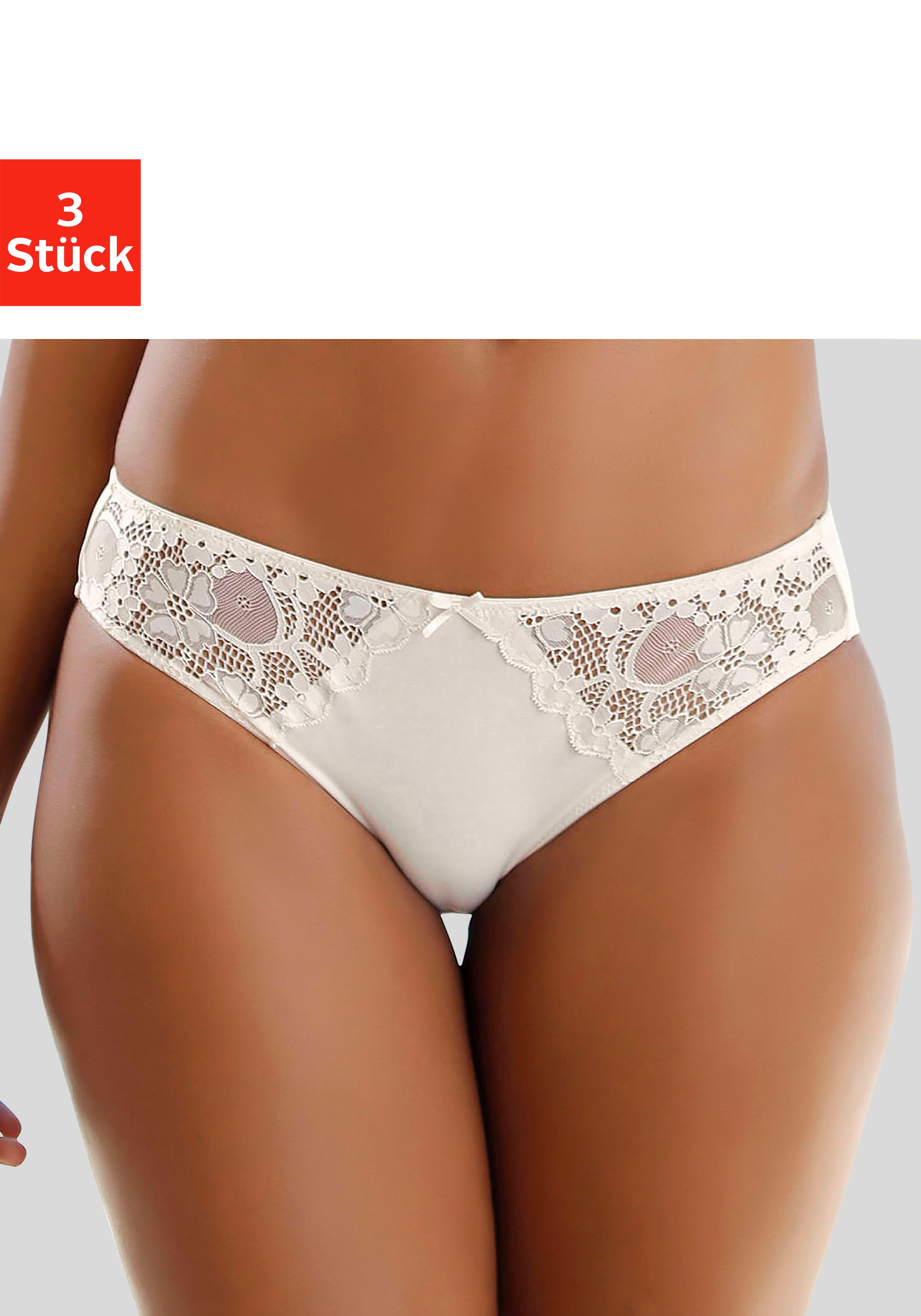 petite fleur Slip 3 Stk. mit leicht transparenter Jacquardspitze an den Seiten
