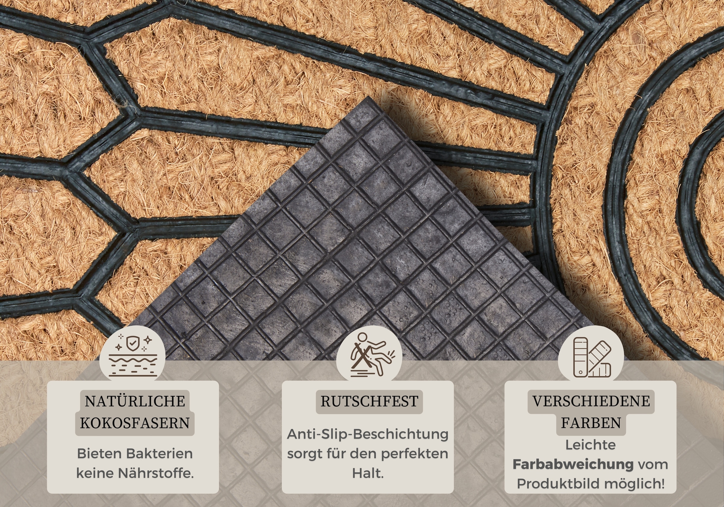 HANSE Home Fussmatte »Mix Mats Gummi-Kokos Halbrund Geometric Ornament, Türmatte«, halbrund, 15 mm Höhe, Kokos, Gummi, Schmutzfangmatte, Outdoor, Rutschfest, Innen, Kokosmatte