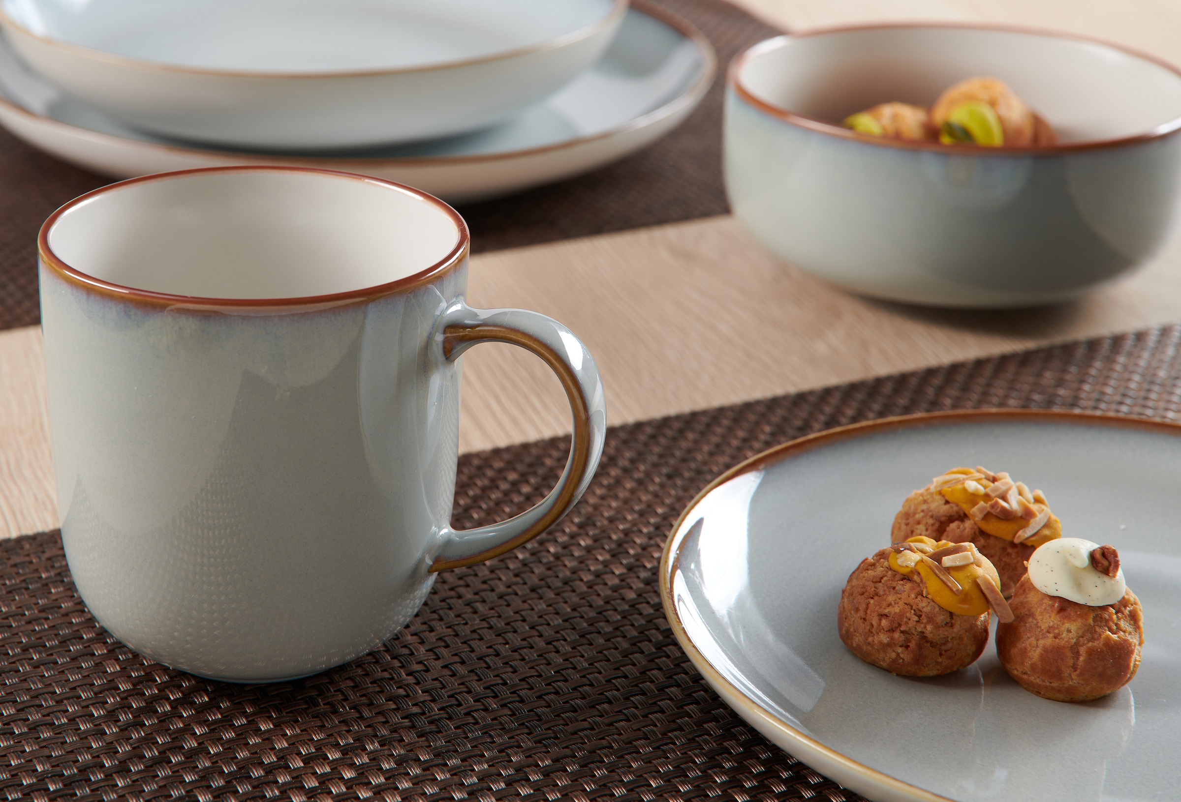 Ritzenhoff & Breker Frühstücks-Geschirrset »Portofino (Teller, Schale, Kaffeebecher)«, (Set, 12 tlg., 4 Kaffeebecher (400 m), 4 Schalen (600 m), 4 Teller Flach (Ø 20,5 cm), Reativglasur, jedes Teil ein Unikat, 12 Teile, für 4 Personen