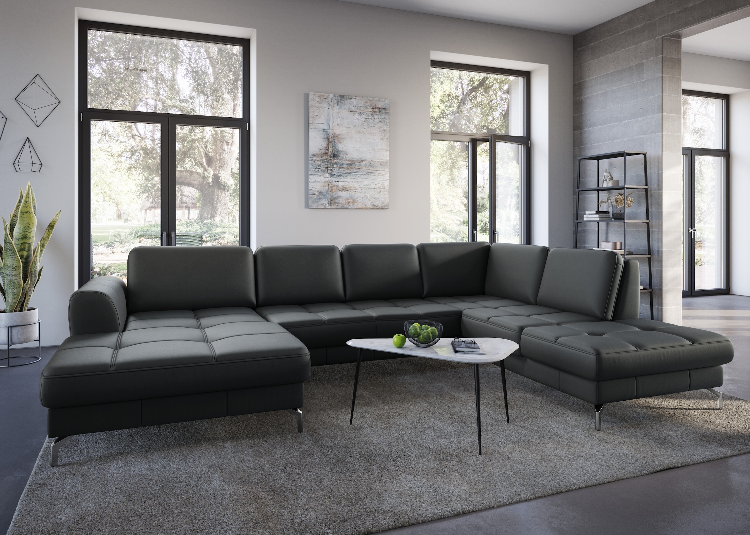 sit&more Wohnlandschaft "Bendigo U-Form" inklusive Sitztiefenverstellung, Bodenfreiheit 12 cm, in 2 Fussfarben