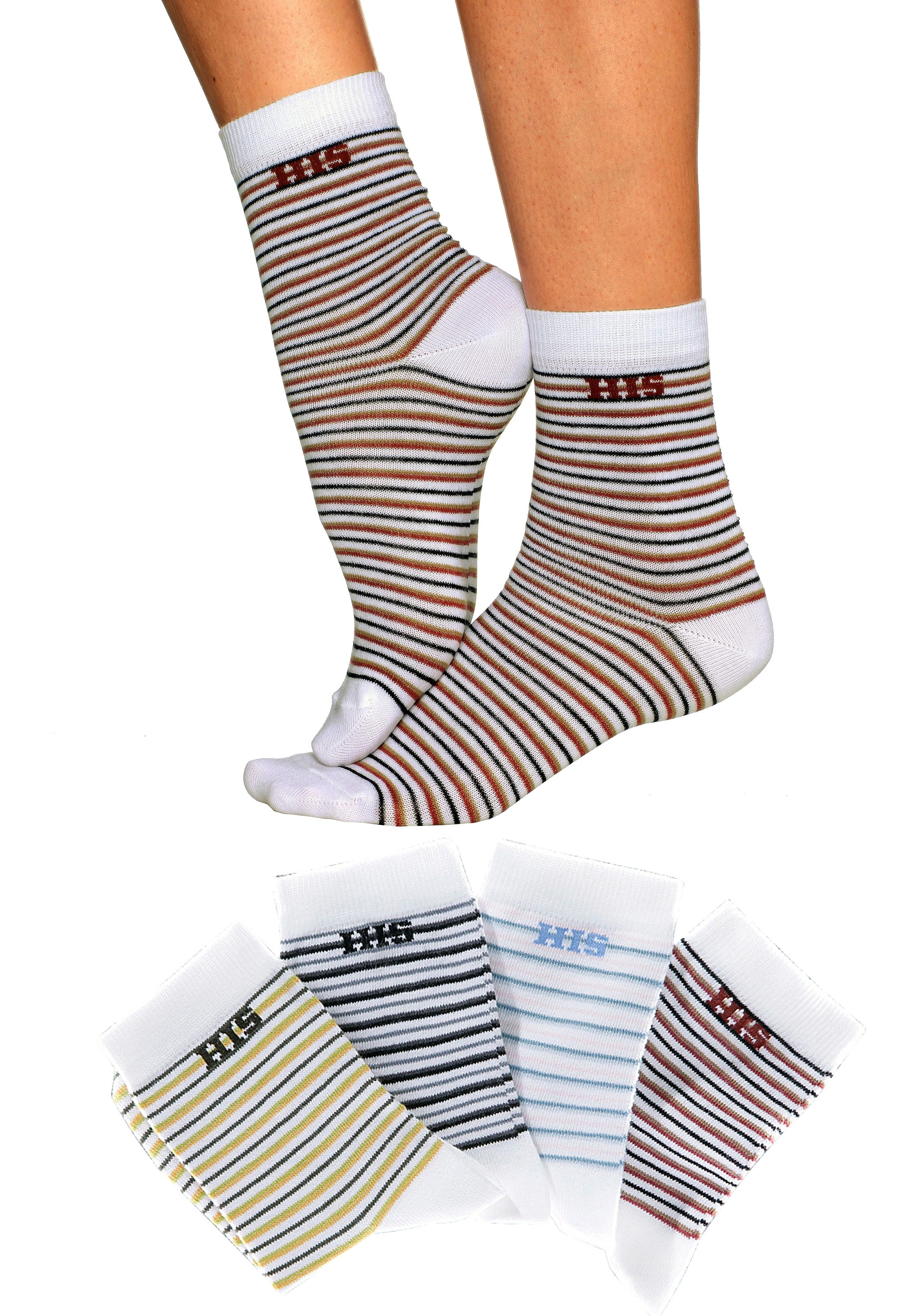 H.I.S Basicsocken, (Packung, 4 Paar), mit eingestricktem Markenlogo