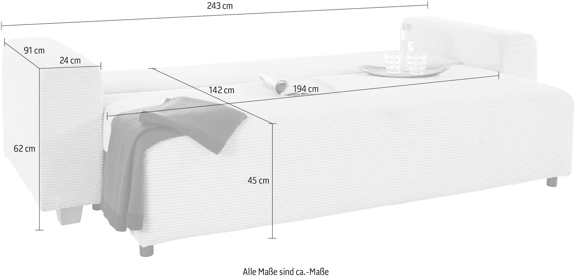 COLLECTION AB Schlafsofa Yves, mit Bettkasten, Bettfunktion und 2 Zierkissen