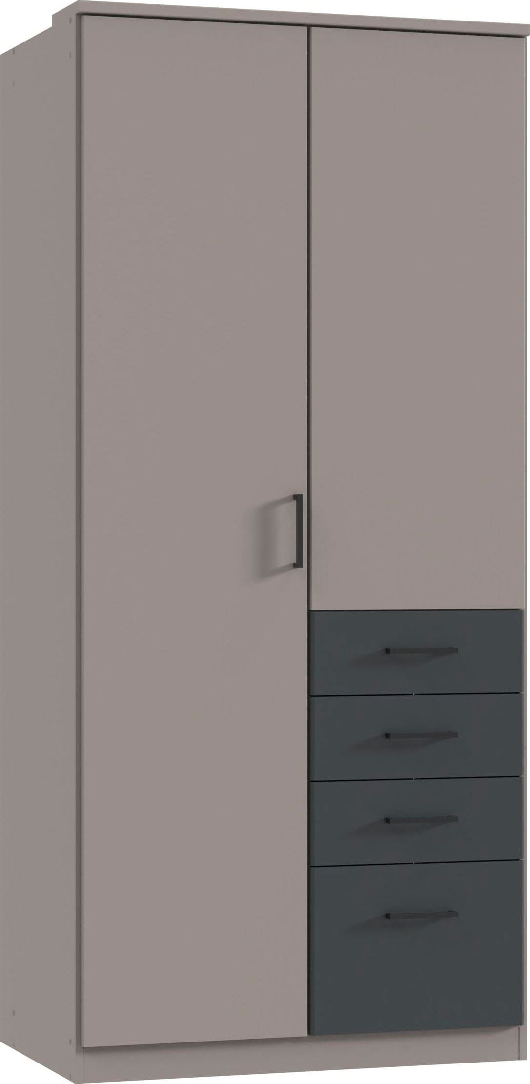 Wimex Kleiderschrank »Cottbus, in weiss oder grau modern kombiniert mit graphitfb.Schubladen« in 3 Grössen, schwarze Griffe, Made in Germany, mit 4 Schubladen, wahlweise mit oder ohne Spiegel