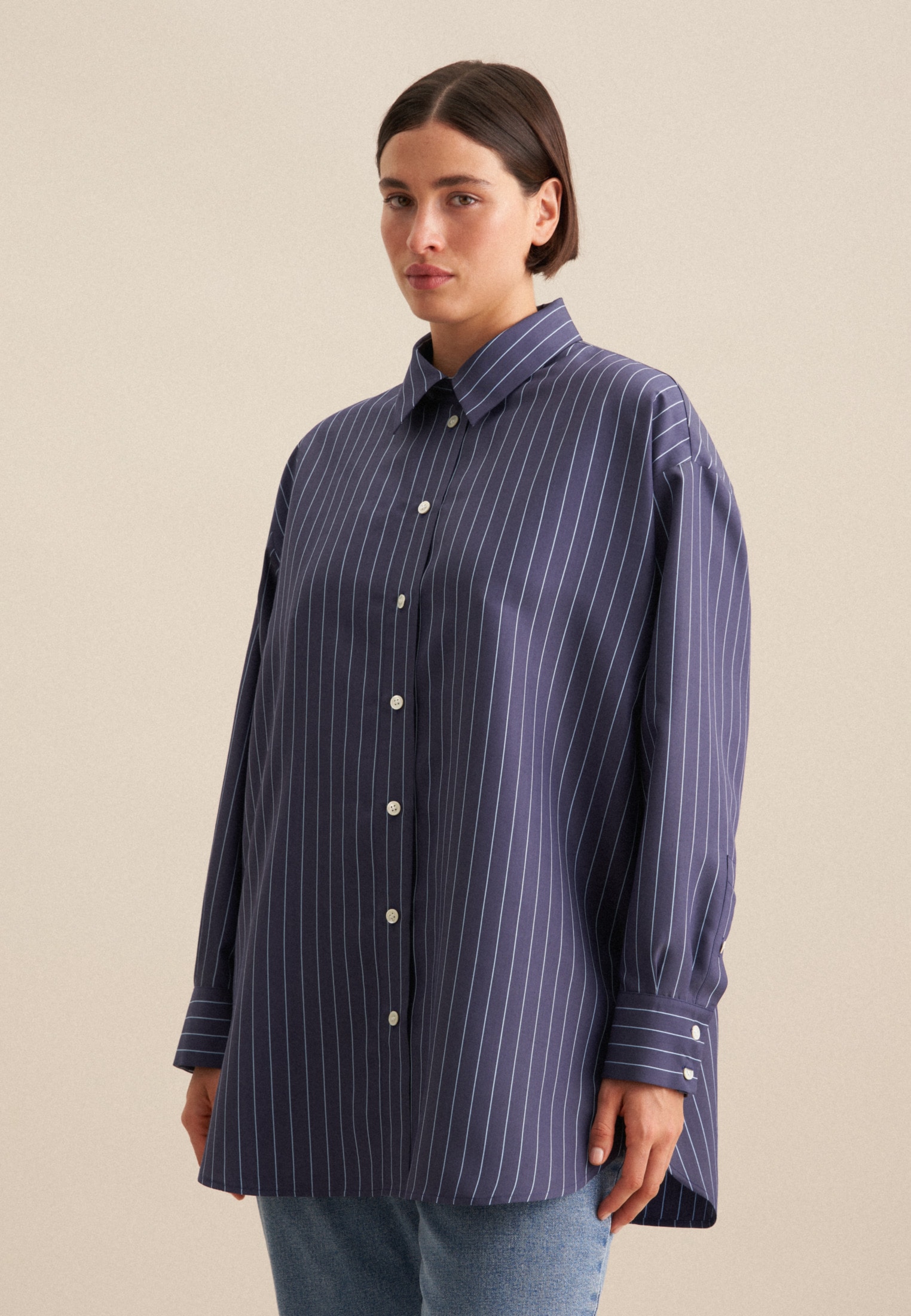 seidensticker Longbluse »Schwarze Rose« 1/1 Kragen Streifen