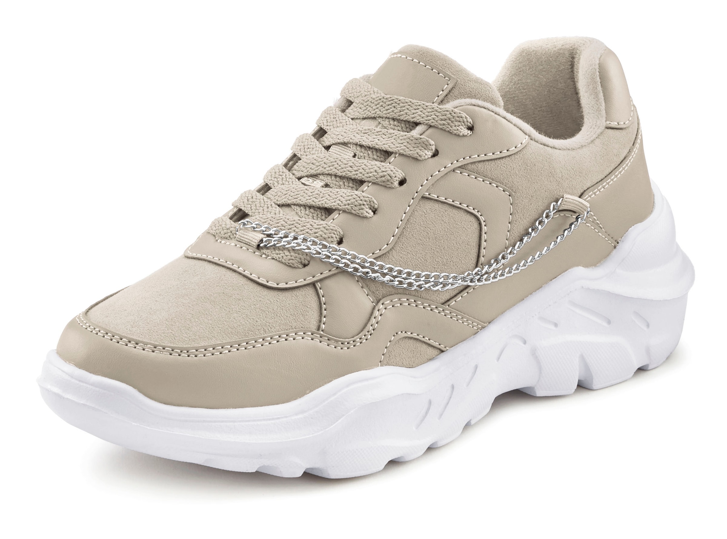 LASCANA Sneaker, mit Chunky-Sohle & Ketten, Schnürhalbschuhe, Freizeitschuhe VEGAN