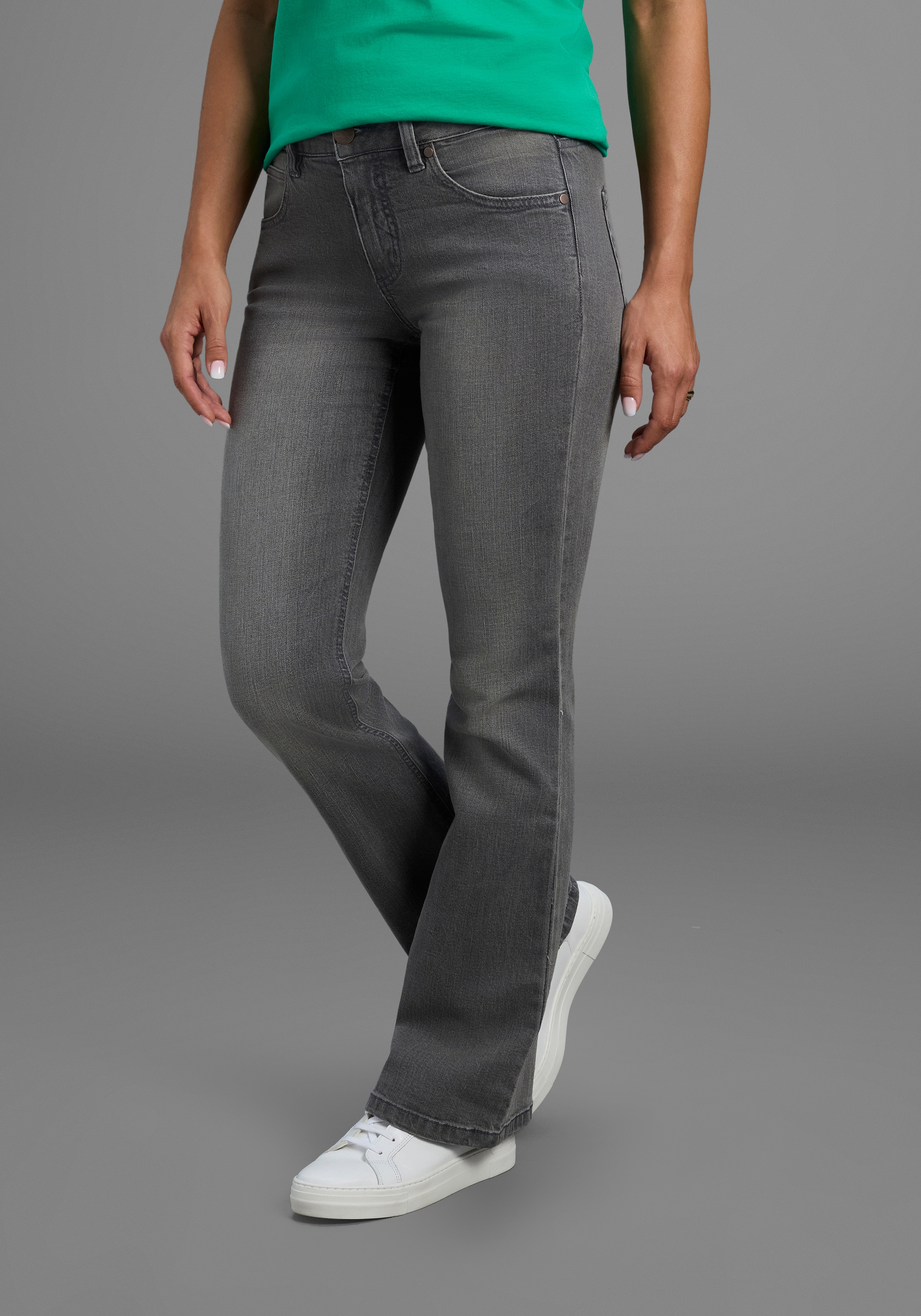 Arizona Bootcut-Jeans "Bund mit seitlichem Gummizugeinsatz" hohe Leibhöhe, Bootcut, mit Stretch, klassischer 5-Pocket-Style