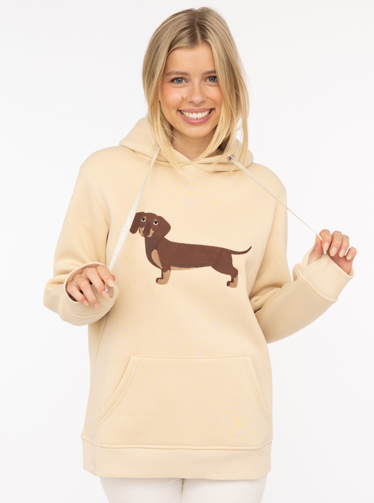 Zwillingsherz Hoodie »"Dackel"«, Stickerei vorne, weiche Fleece Innenseite, bedruckte Kordel