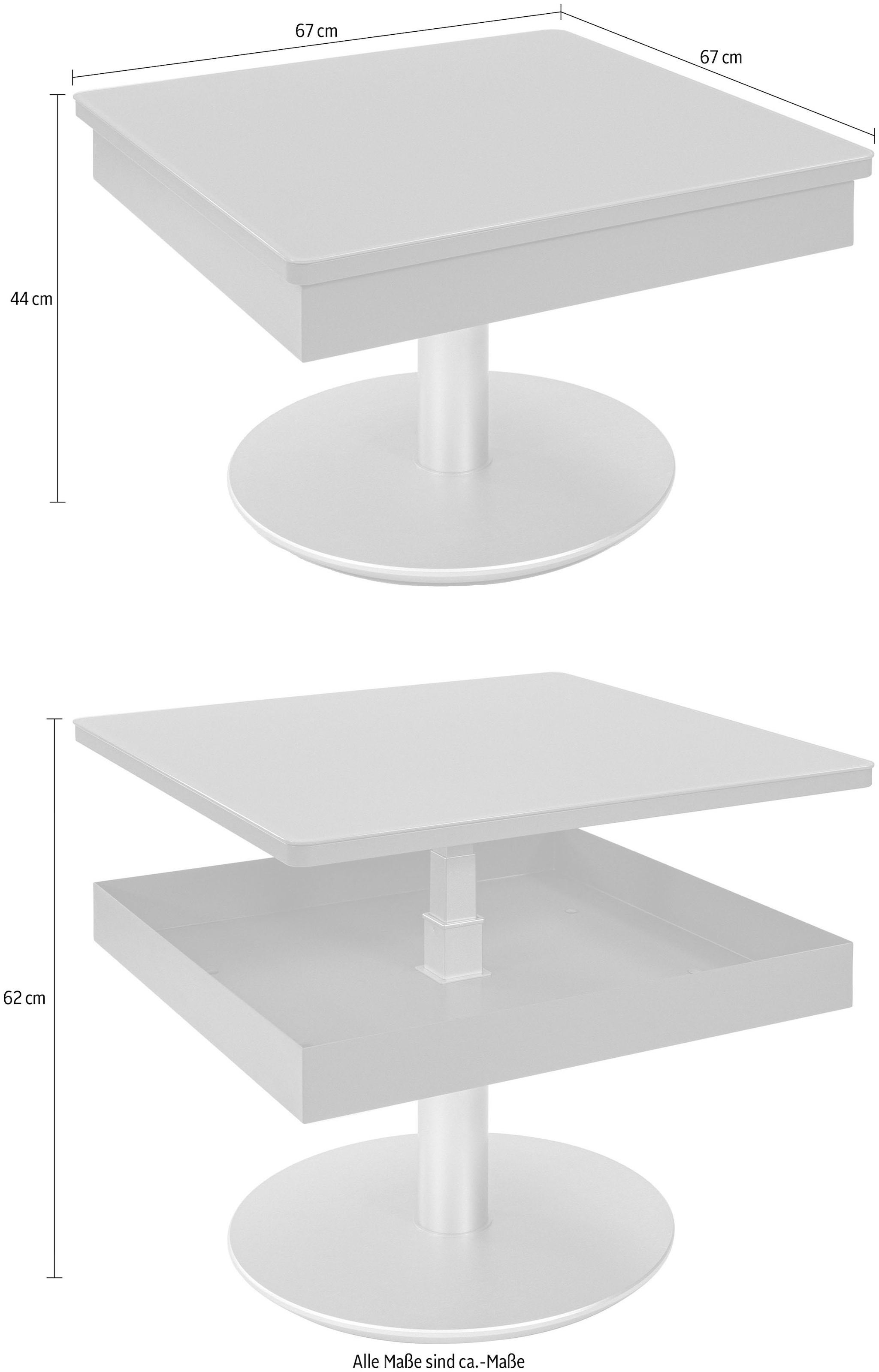 Vierhaus Couchtisch, Platte Glas, höhenverstellbar durch Ilse Hydroliftmechanik