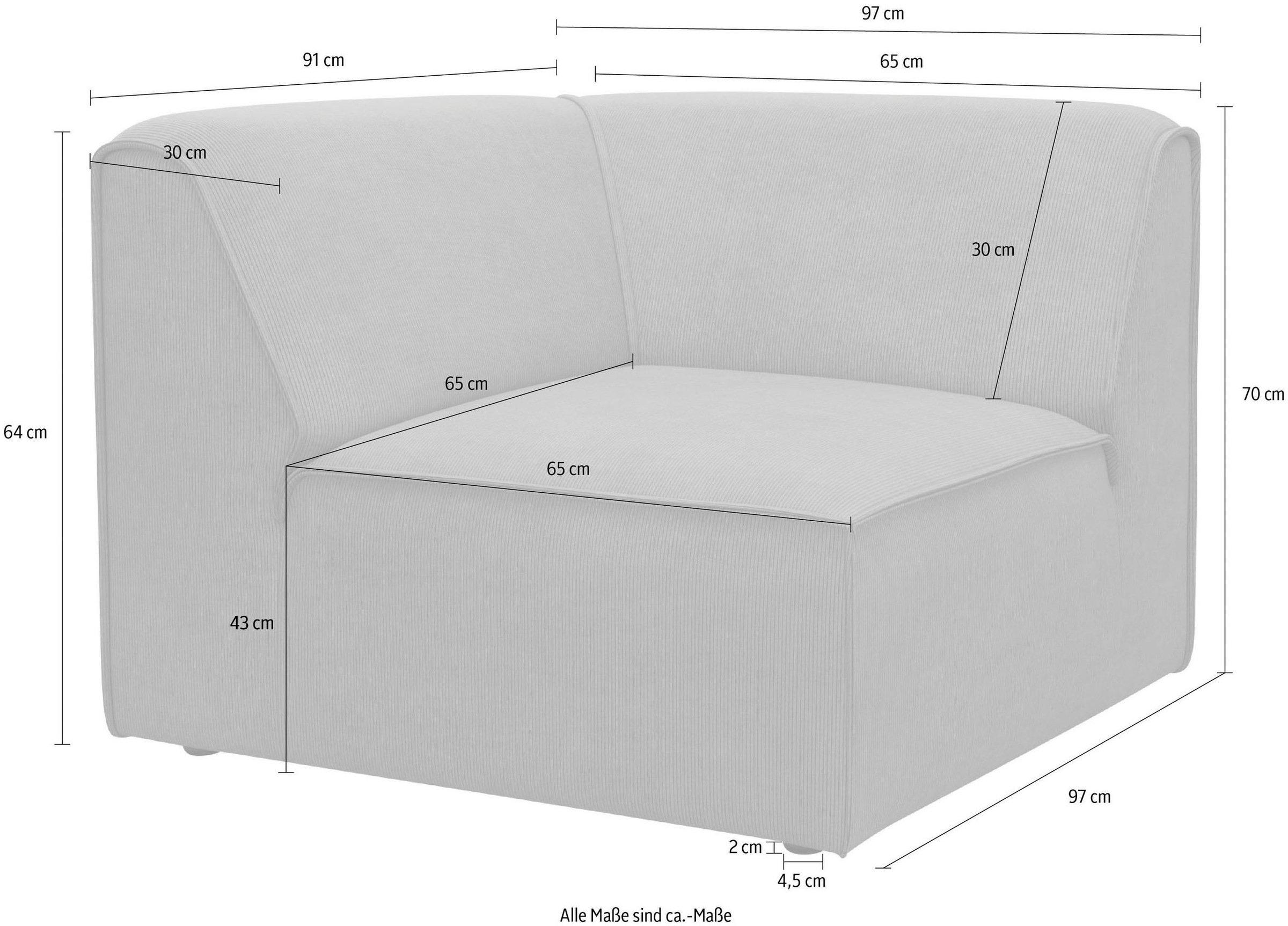 RAUM.ID Sofa-Eckelement »Merid, Sofaelement, Masse B/T/H: 97/97/46 cm«, als Modul oder separat verwendbar, für individuelle Zusammenstellung