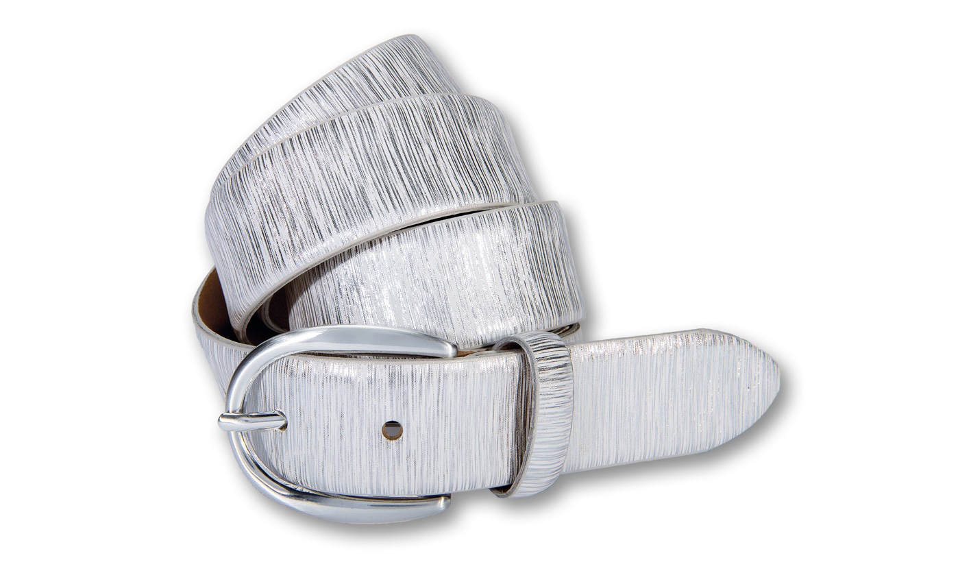 Silbergift Ledergürtel mit metallischer Prägung