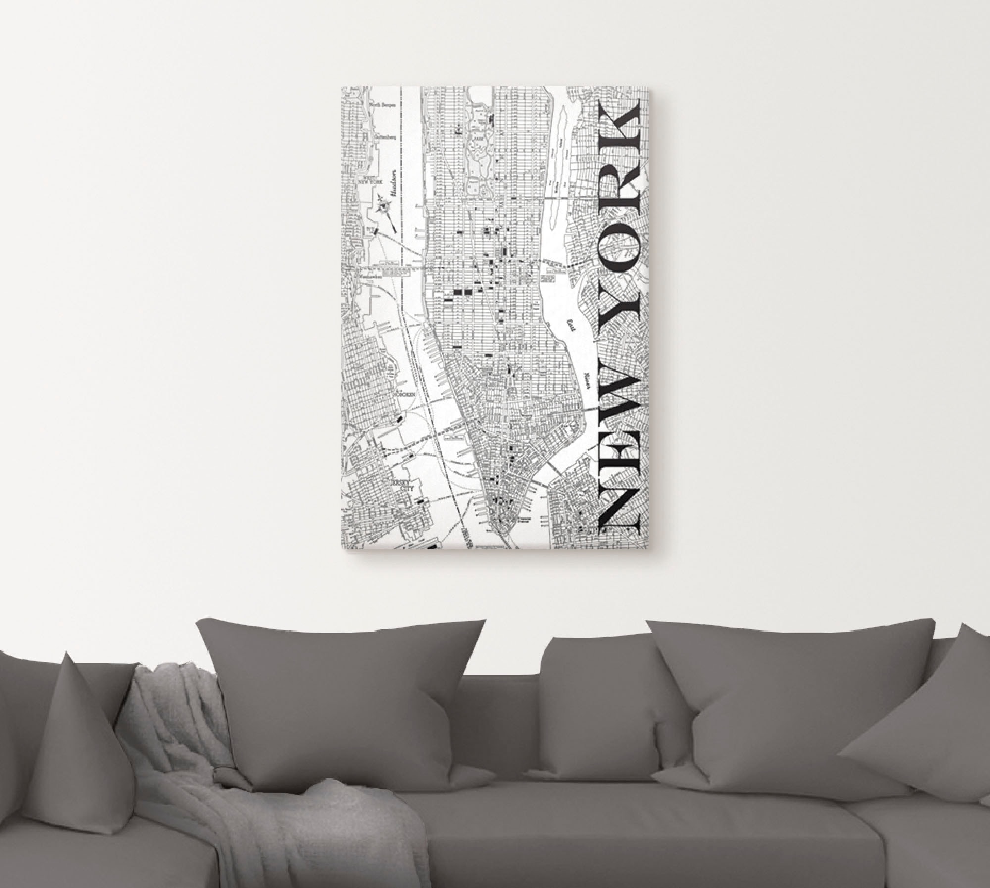 Artland Leinwandbild »New York Karte Strassen Karte«, Amerika, (1 St.), auf Keilrahmen gespannt