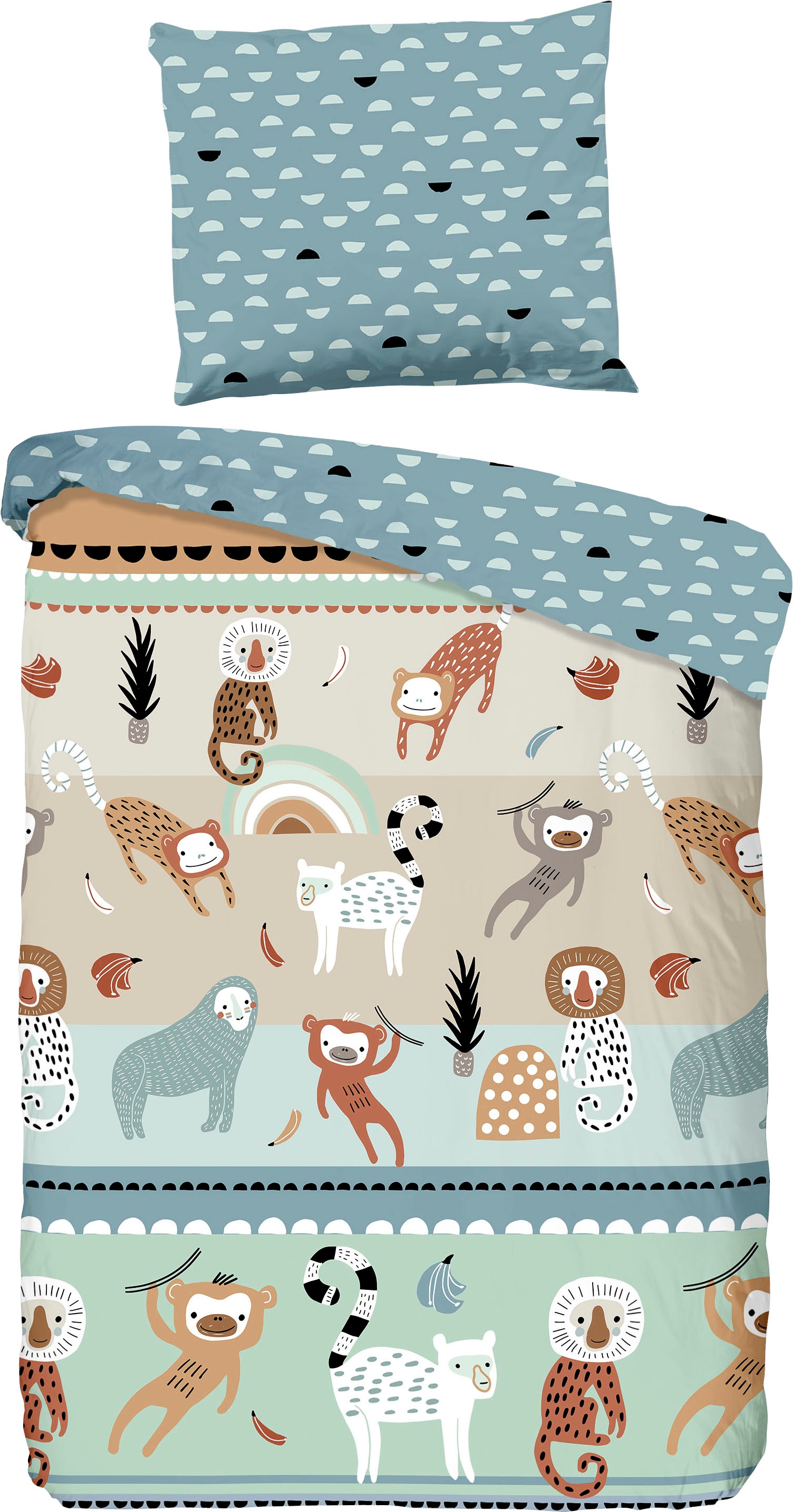 good morning Kinderbettwäsche »Play«, 100% Baumwolle, 135x200, Reissverschluss, Wendeoptik, Kind, Tier, Affe