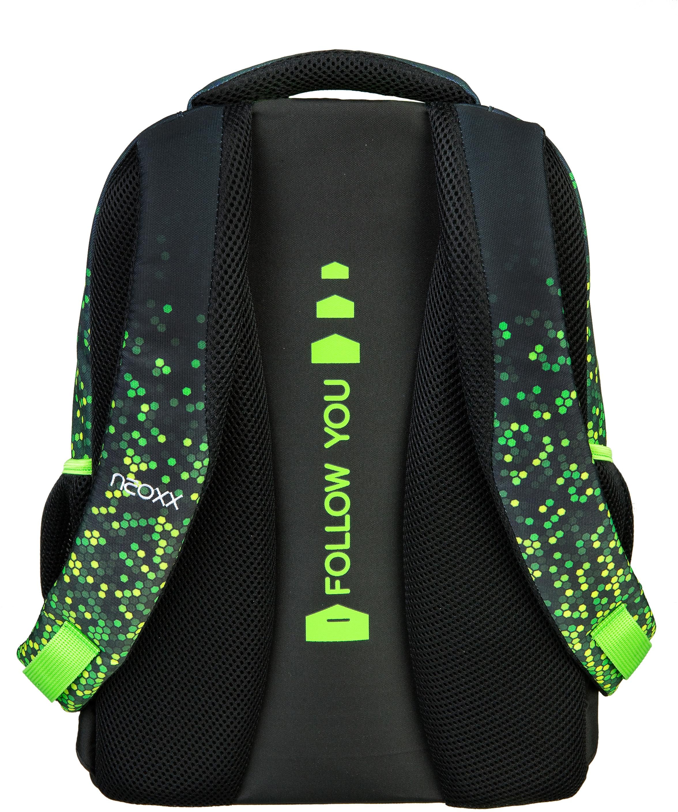 neoxx Schulrucksack »Fly, Pixel in my mind«, Reflektionsnaht, aus recycelten PET-Flaschen