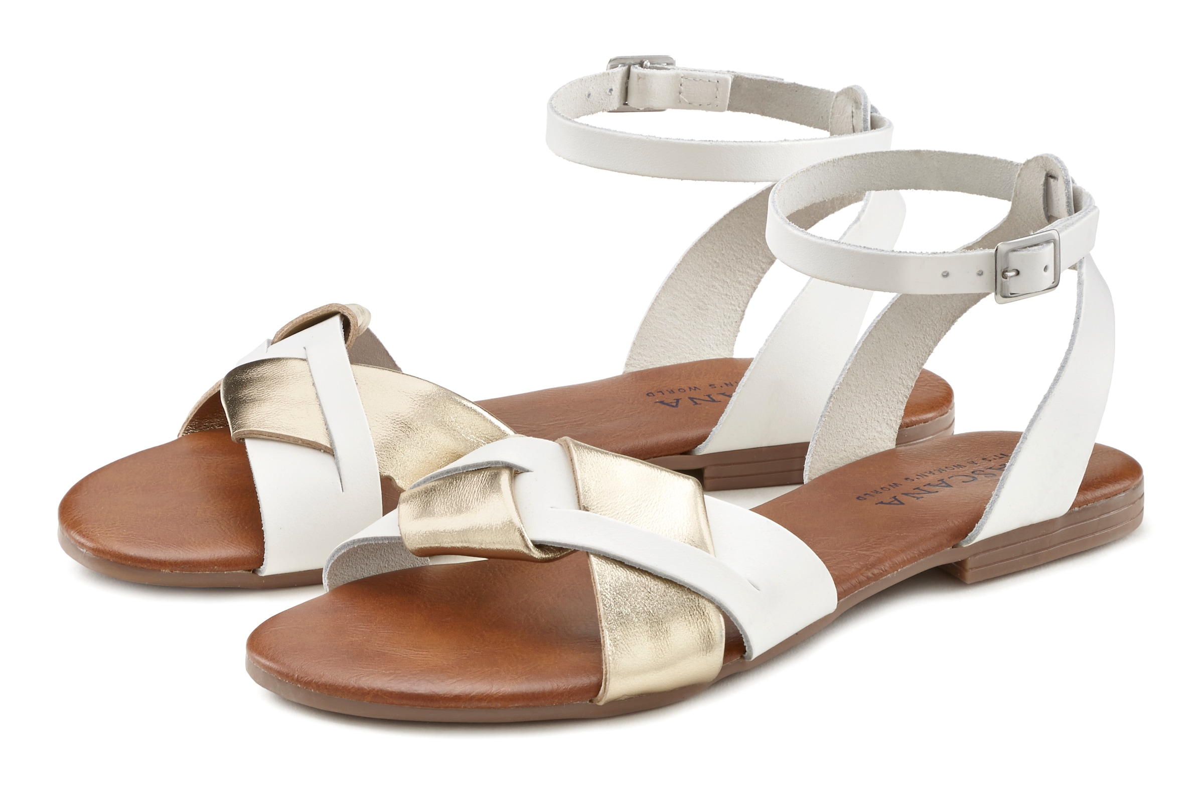 LASCANA Sandale, Sandalette, Sommerschuh aus hochwertigem Leder mit Metallic Optik