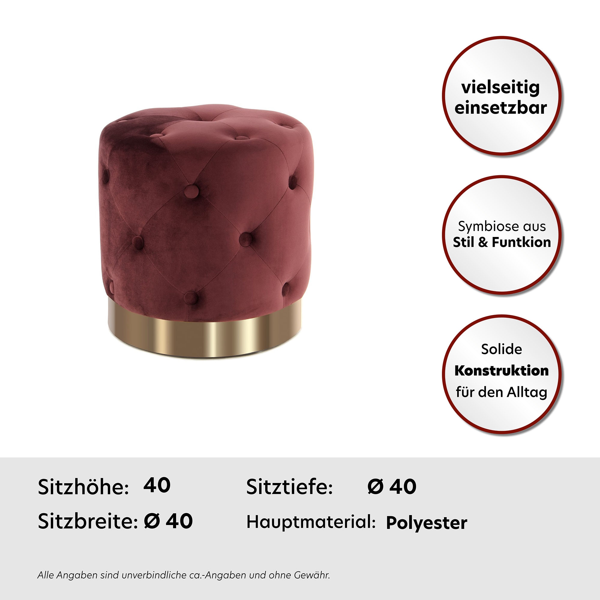 Kayoom Sitzhocker »Hocker Piano 225, in dekorativem Design, mit weichem Velvet-Bezug«, (1 St.), rund, glamourös, hochwertig, gesteppt, mit eingelassenen Dekoknöpfen