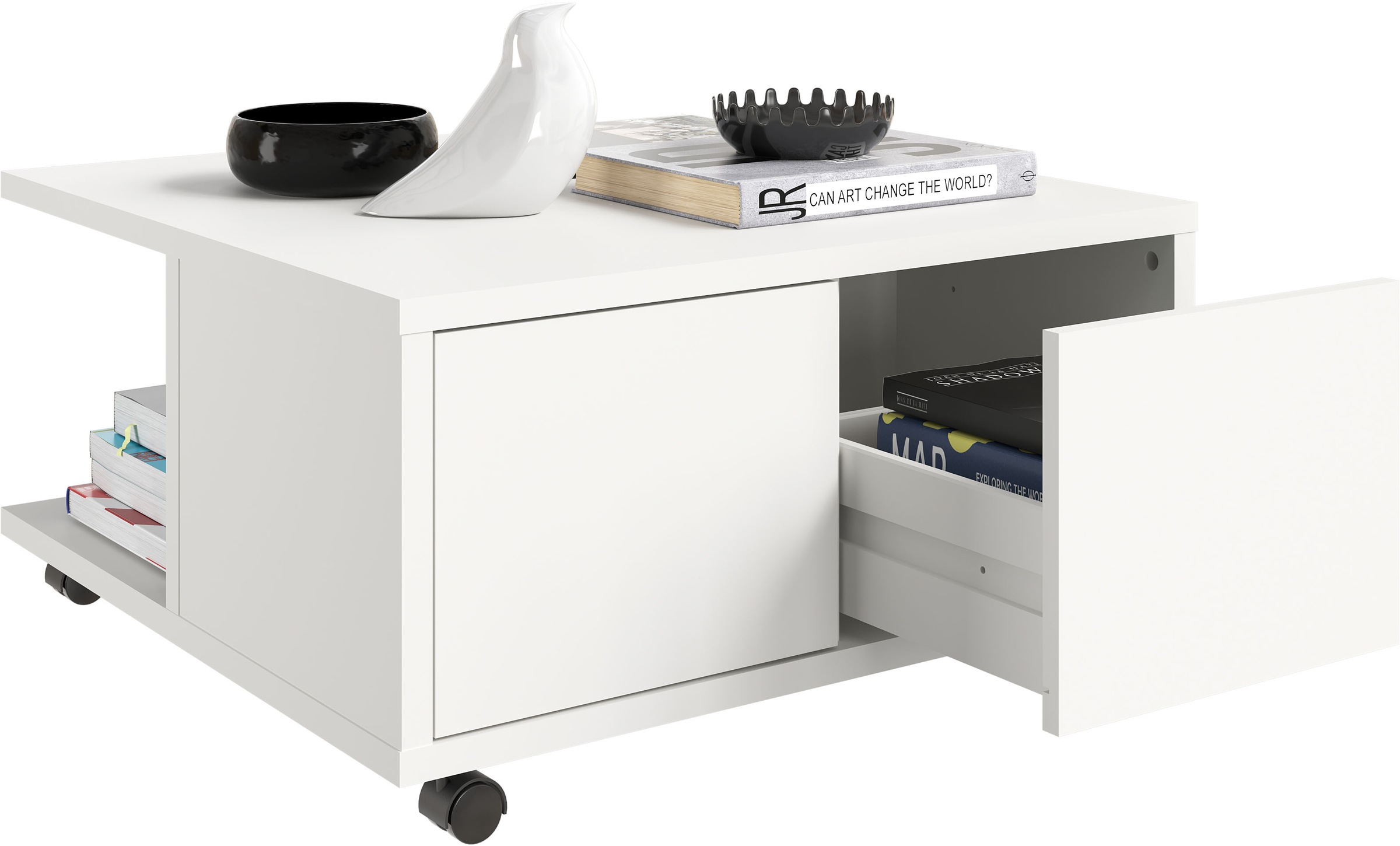 FMD Couchtisch "Twin" Sofatisch mit Rollen, Push-to-open, viel Stauraum, Breite: 70 cm