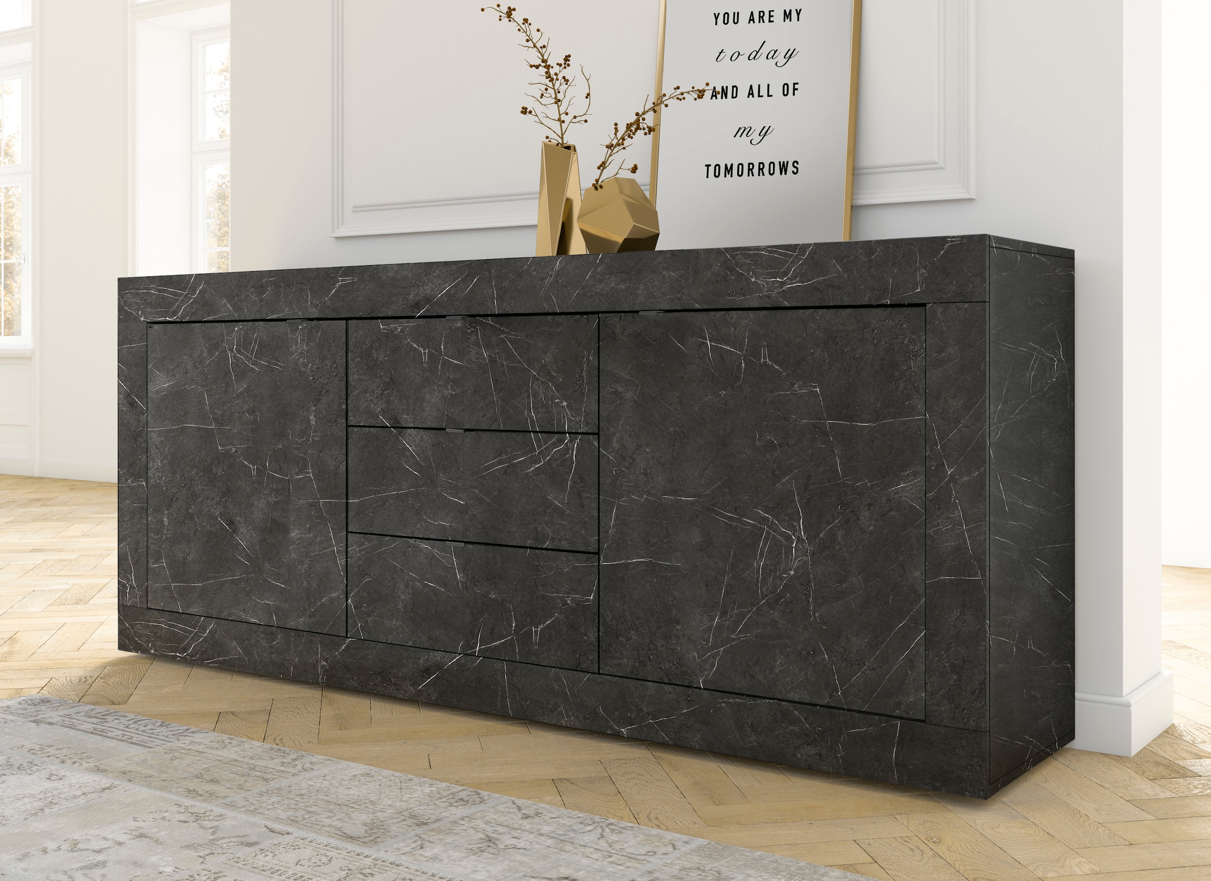INOSIGN Sideboard »Basic Breite 210 cm, Kommode 2 Türen, 3 Schubkästen, Anrichte,«, Metallgriff, moderne Rahmenoptik, viel Stauraum, Farbauswahl