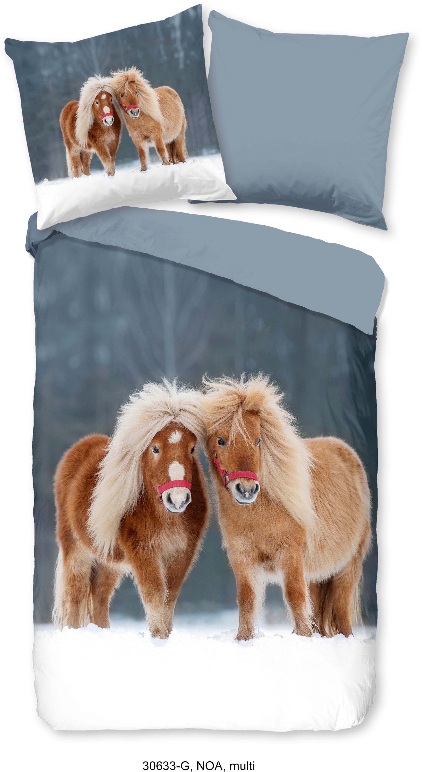 good morning Bettwäsche »Noa«, 100% Baumwolle, 135x200, Reissverschluss, Wendeoptik, Pferd, Winter