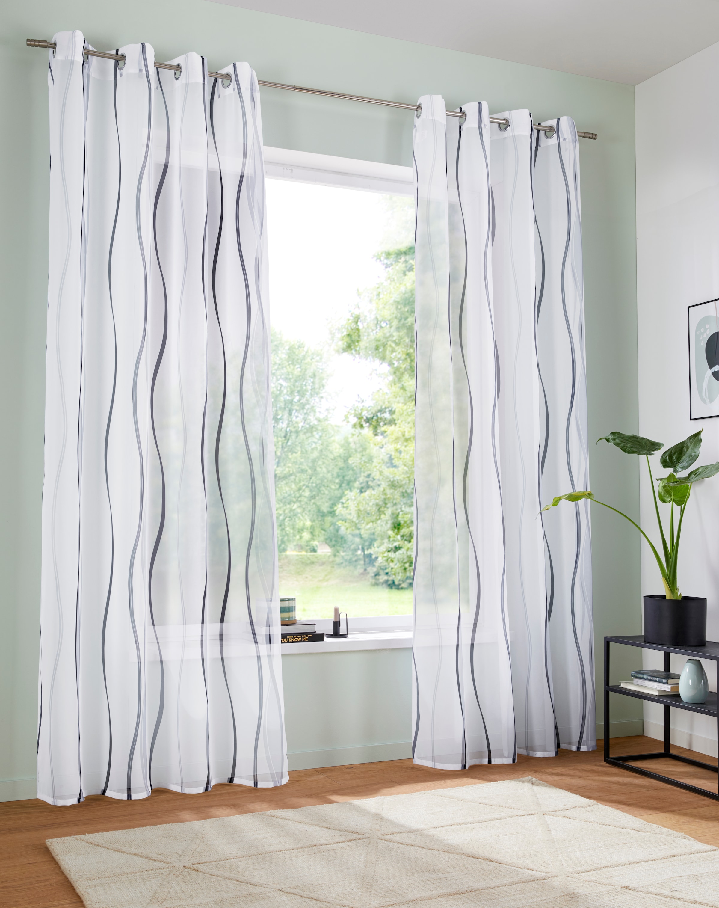 my home Gardine »Dimona«, (2 St.), 2-er Set, transparent, Voile, Polyester, Wellen
