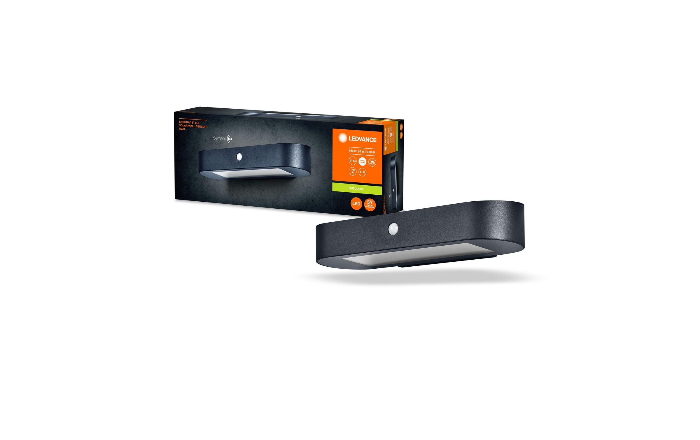LED Wandleuchte »Endura Style Solar Oval, 6W, 4000K, Schwarz« Neutralweiss